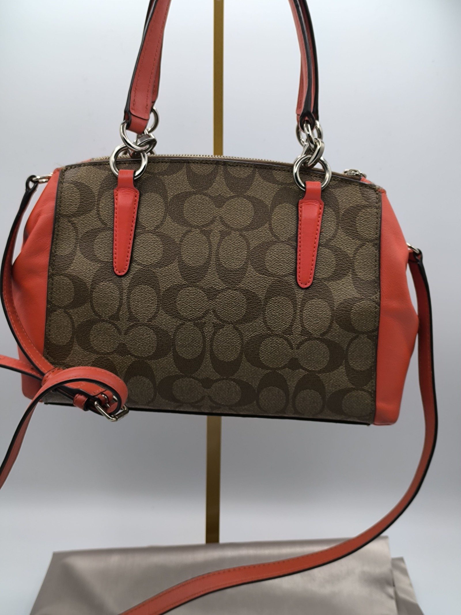 Coach Brown & Orange Signature Satchel Bag image 3