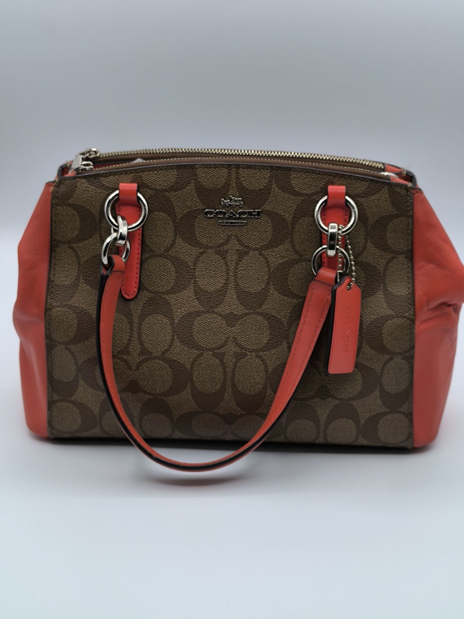 Coach Brown & Orange Signature Satchel Bag image 4