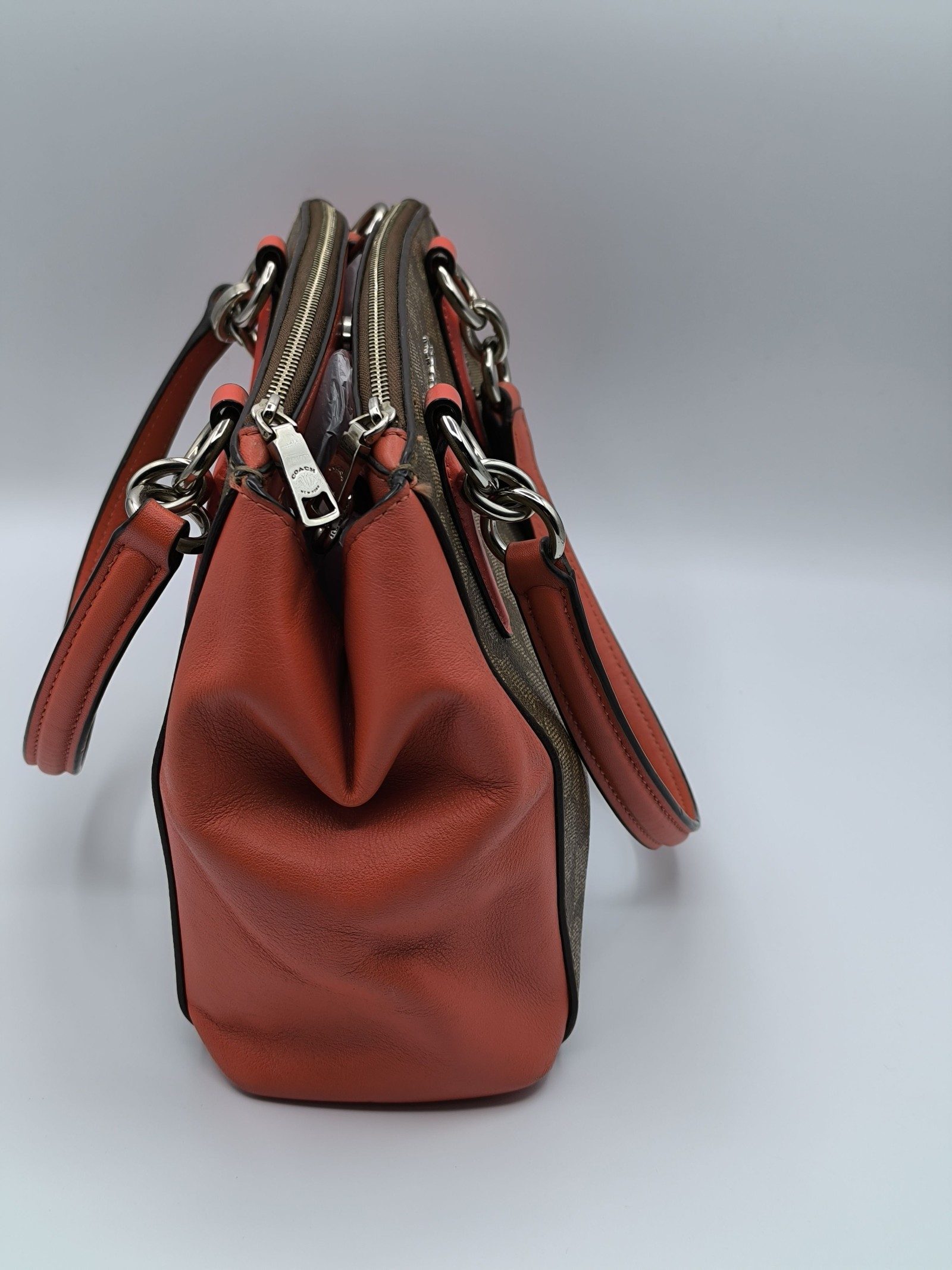 Coach Brown & Orange Signature Satchel Bag image 5