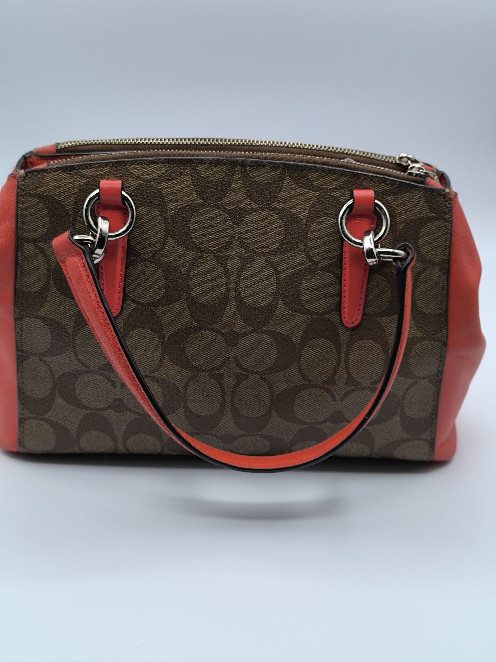 Coach Brown & Orange Signature Satchel Bag image 6