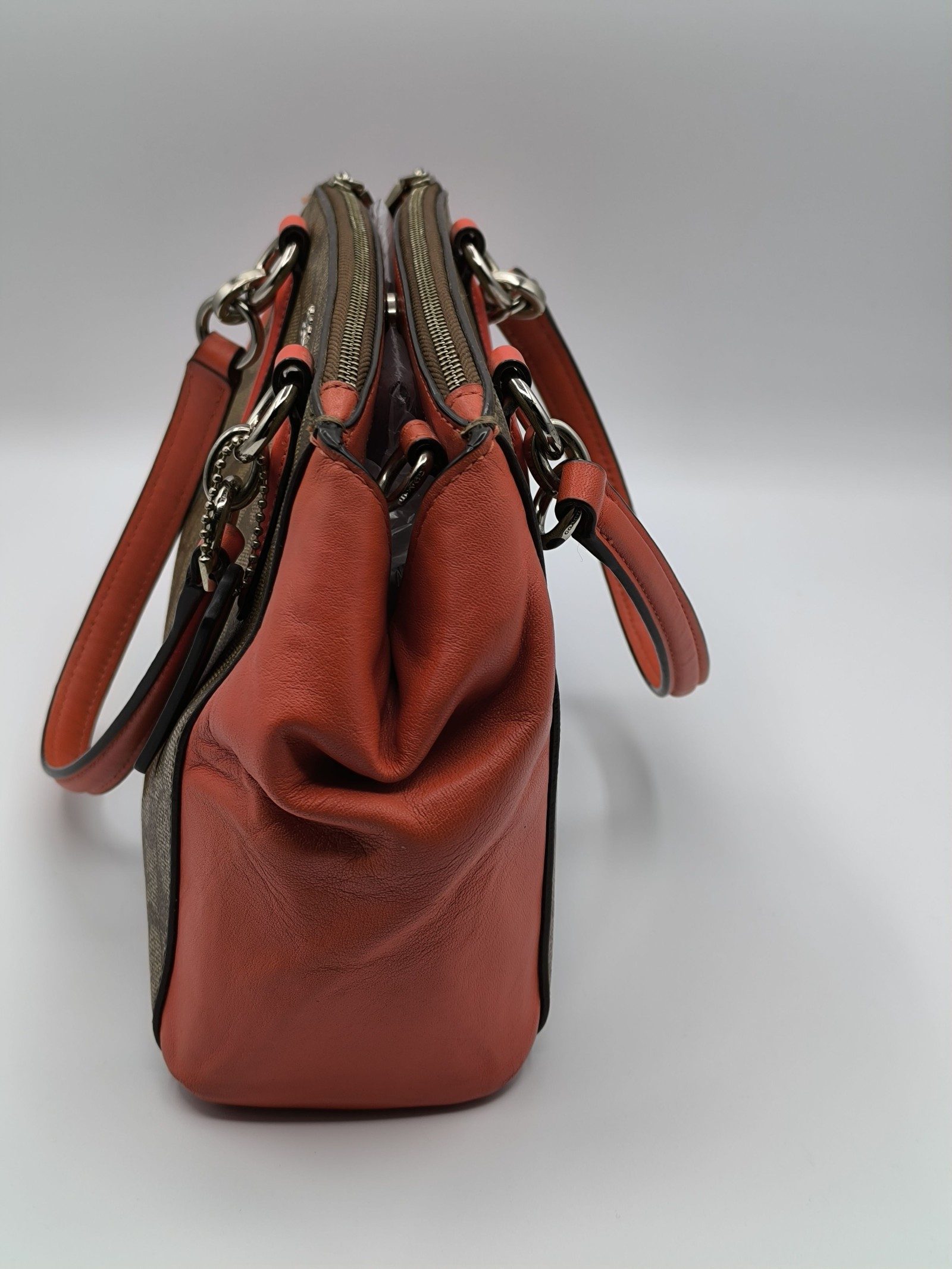 Coach Brown & Orange Signature Satchel Bag image 7