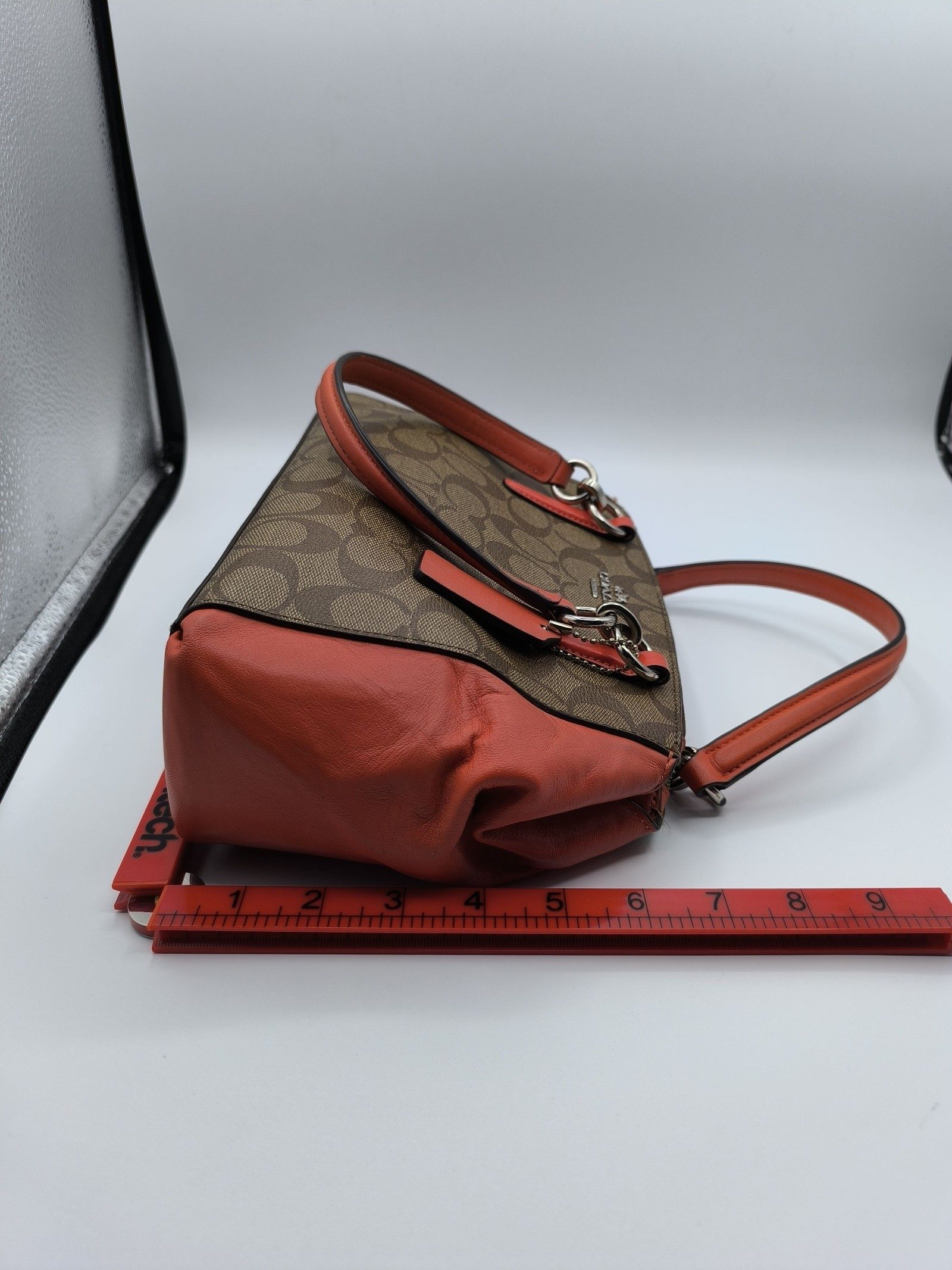 Coach Brown & Orange Signature Satchel Bag image 9