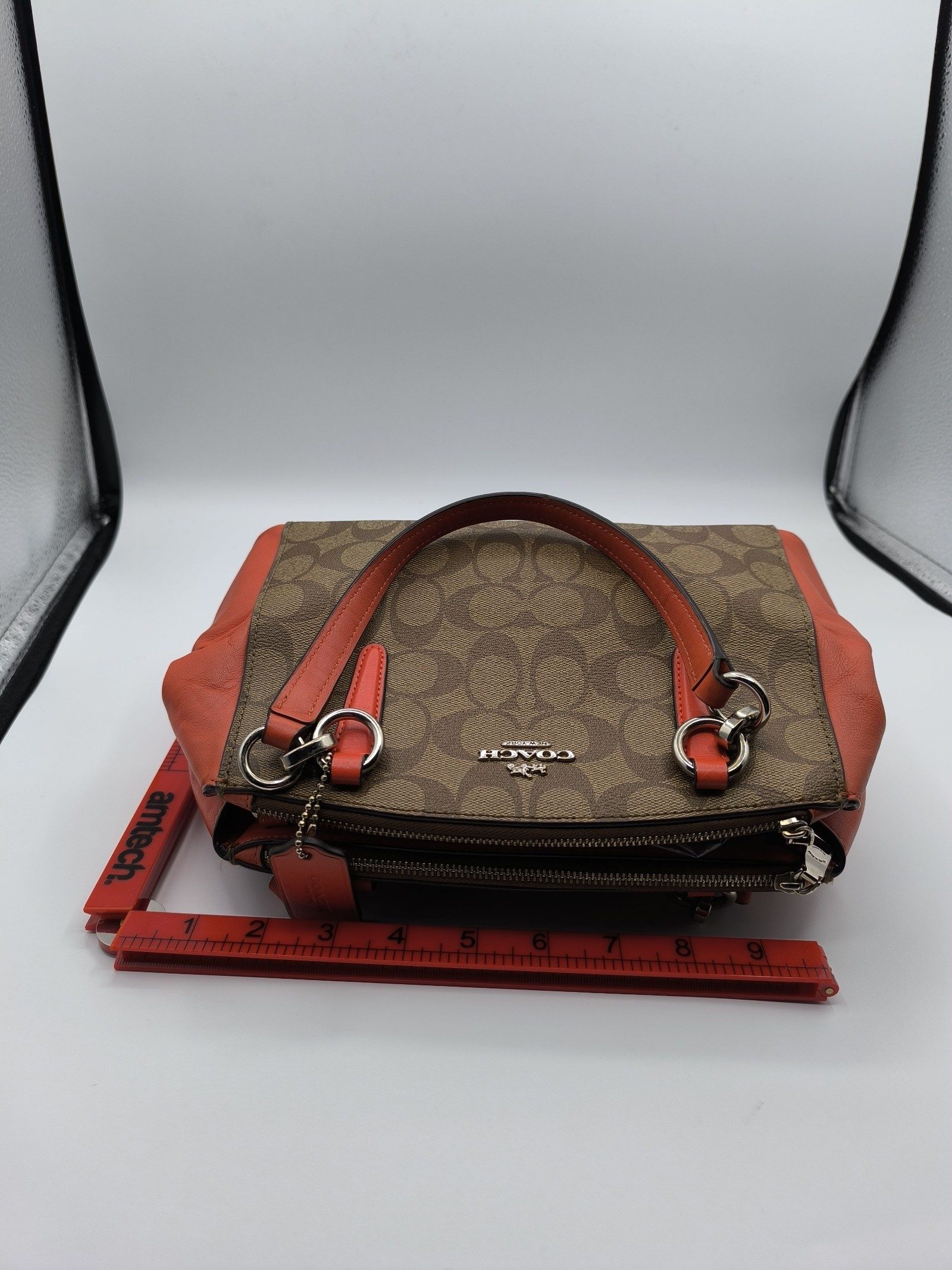 Coach Brown & Orange Signature Satchel Bag image 10