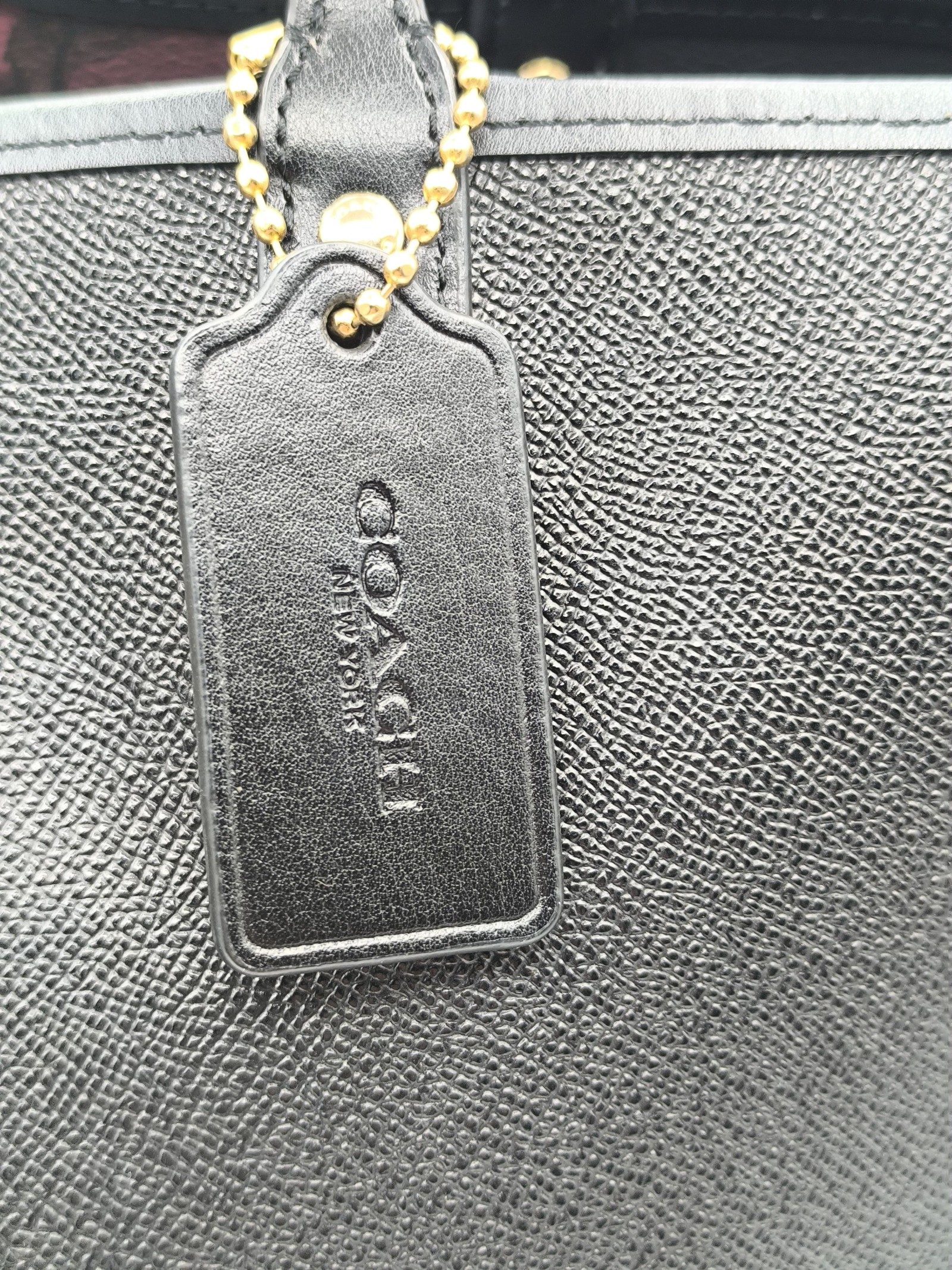 Coach Black Leather Tote Bag Gold Logo image 2