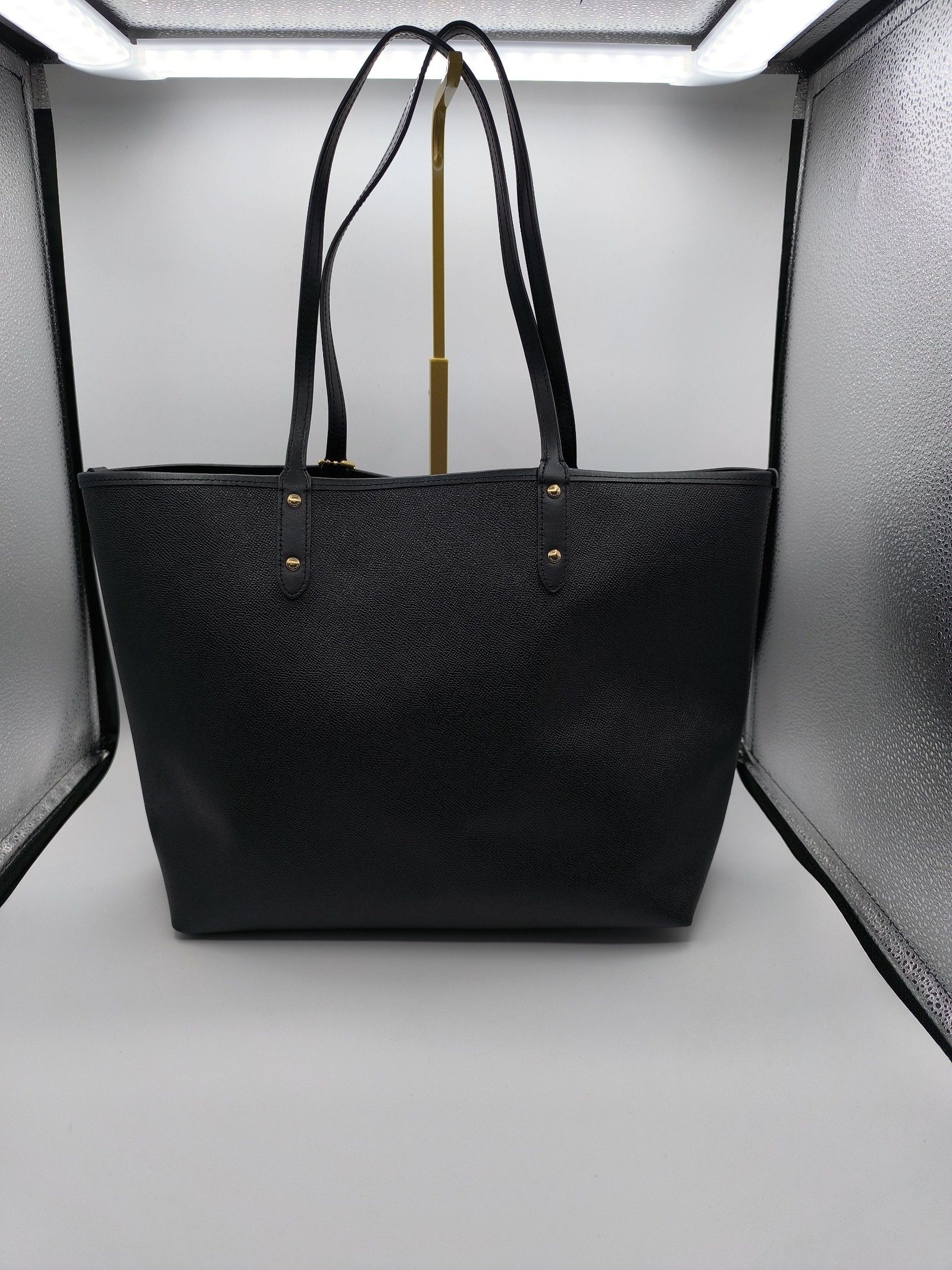 Coach Black Leather Tote Bag Gold Logo image 6