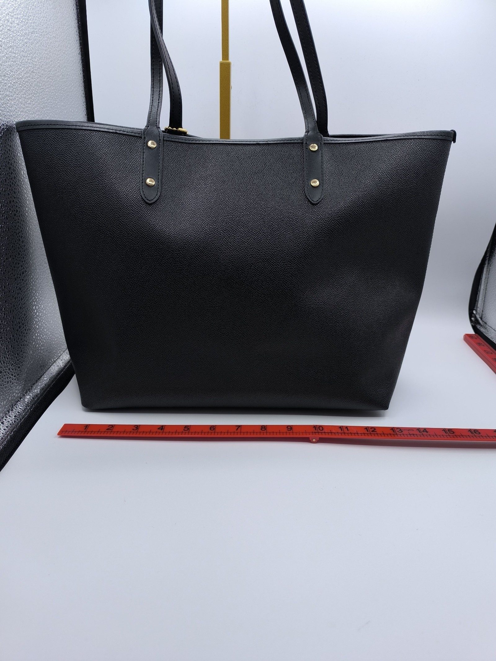 Coach Black Leather Tote Bag Gold Logo image 7