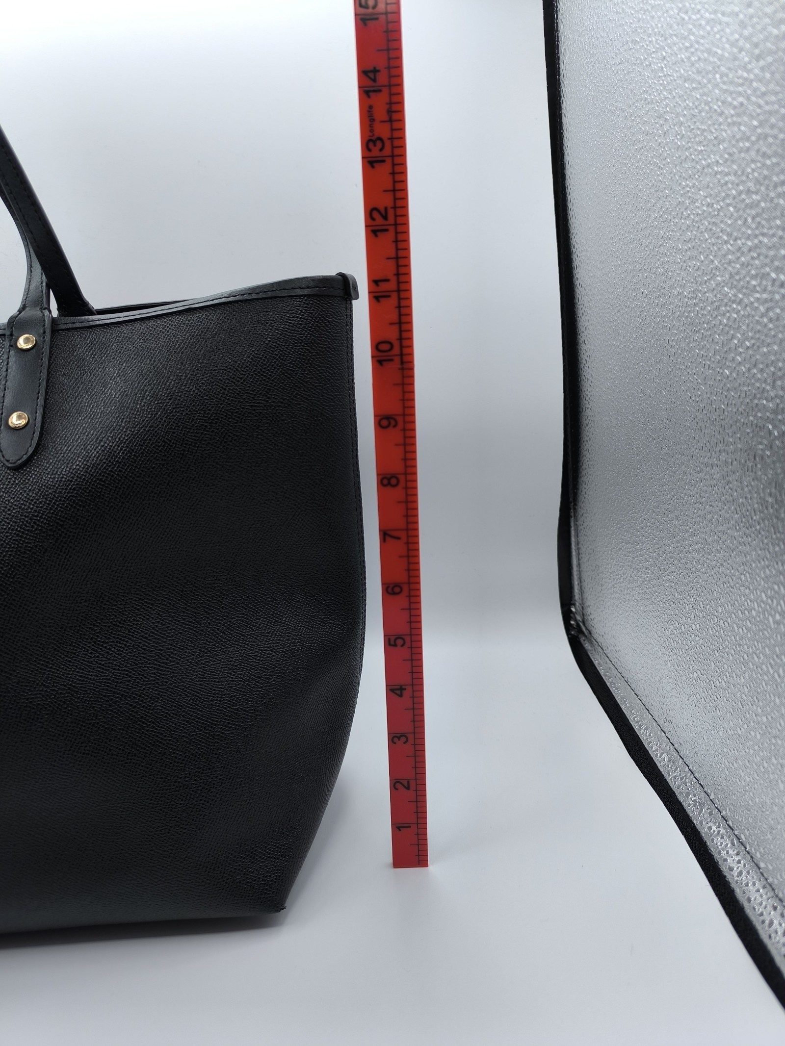 Coach Black Leather Tote Bag Gold Logo image 8