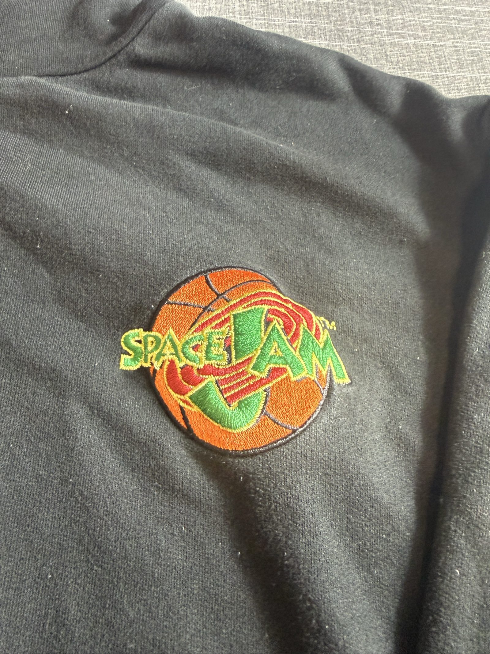 Space Jam Men’s Black Hoodie Large Embroidered Logo image 2