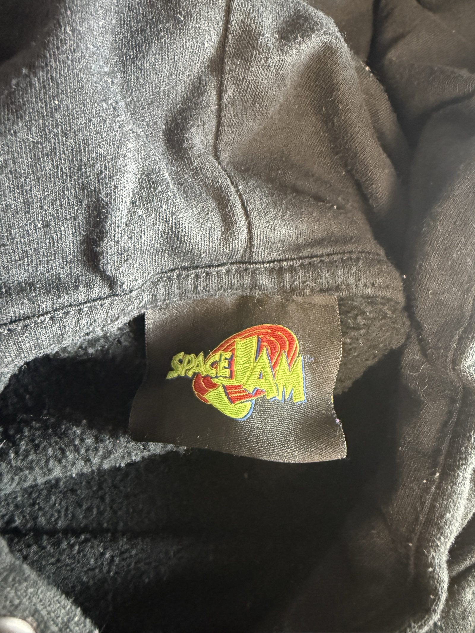 Space Jam Men’s Black Hoodie Large Embroidered Logo image 3