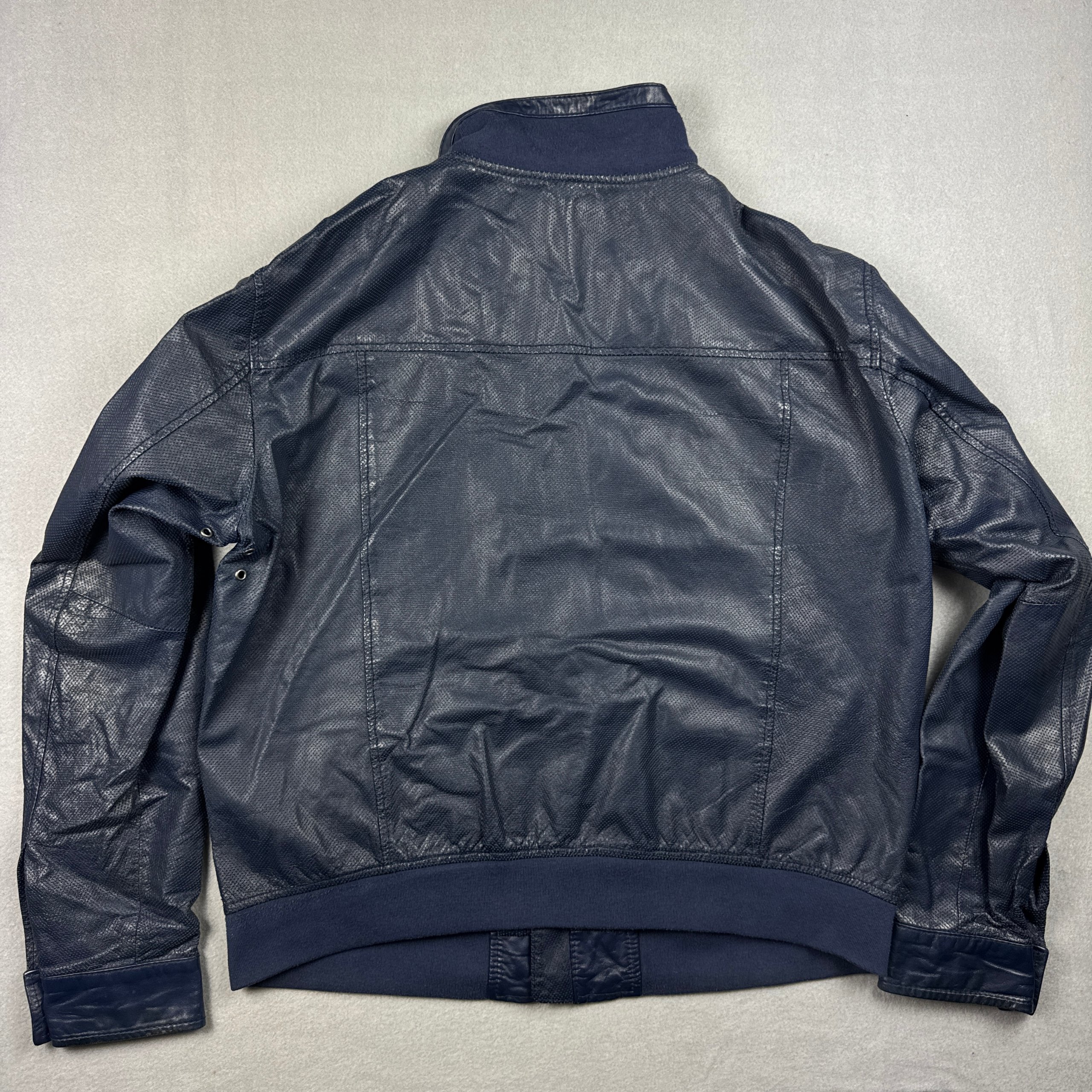 Armani Jeans Men's Navy Leather Biker Jacket Vintage Size XXL-XXXL image 2