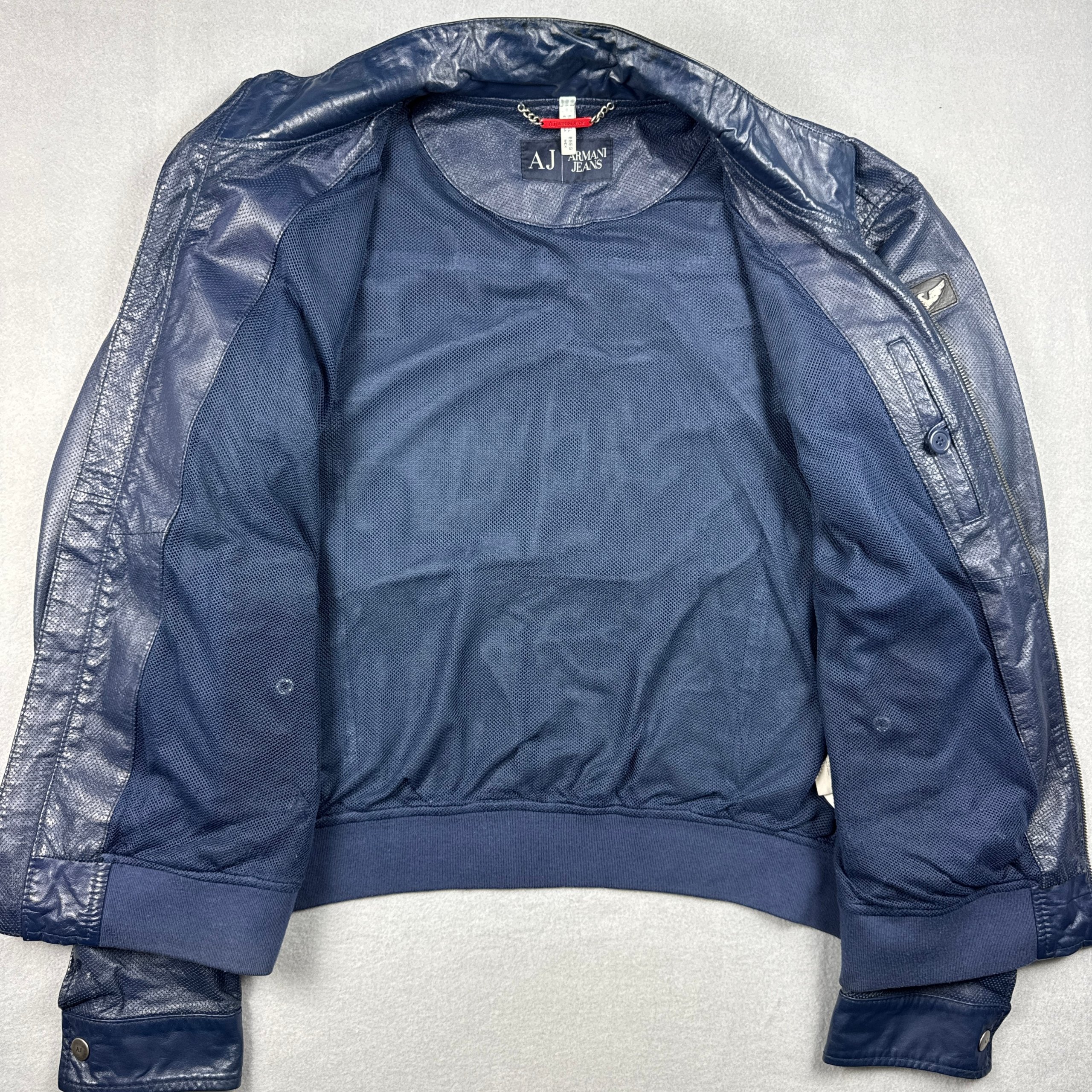 Armani Jeans Men's Navy Leather Biker Jacket Vintage Size XXL-XXXL image 3