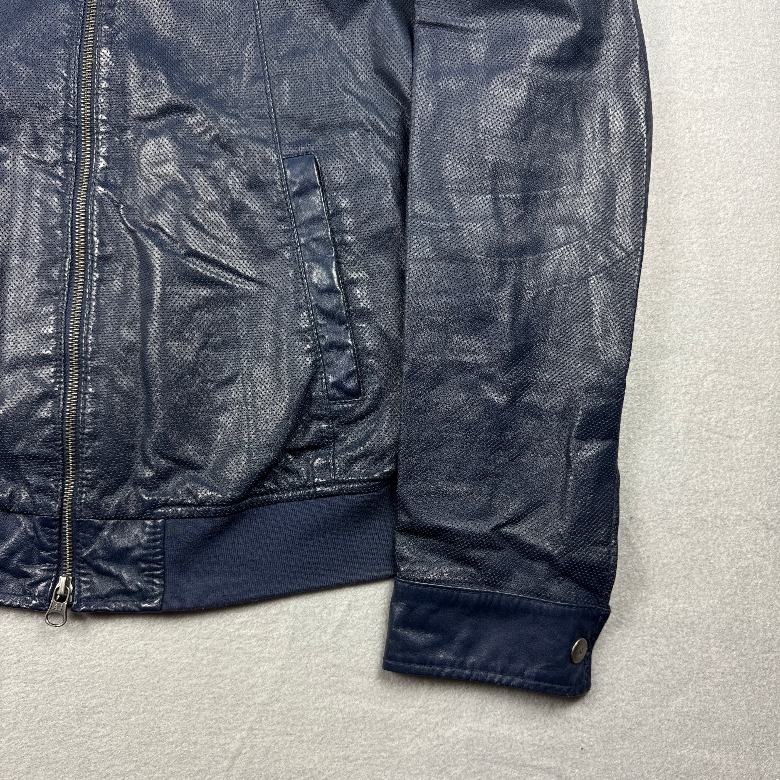 Armani Jeans Men's Navy Leather Biker Jacket Vintage Size XXL-XXXL image 5