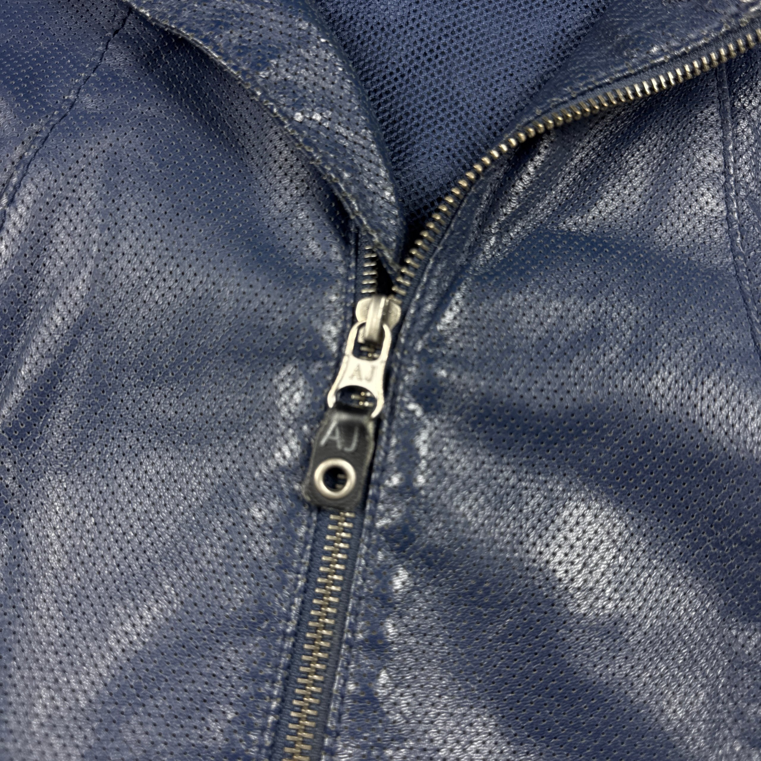 Armani Jeans Men's Navy Leather Biker Jacket Vintage Size XXL-XXXL image 8