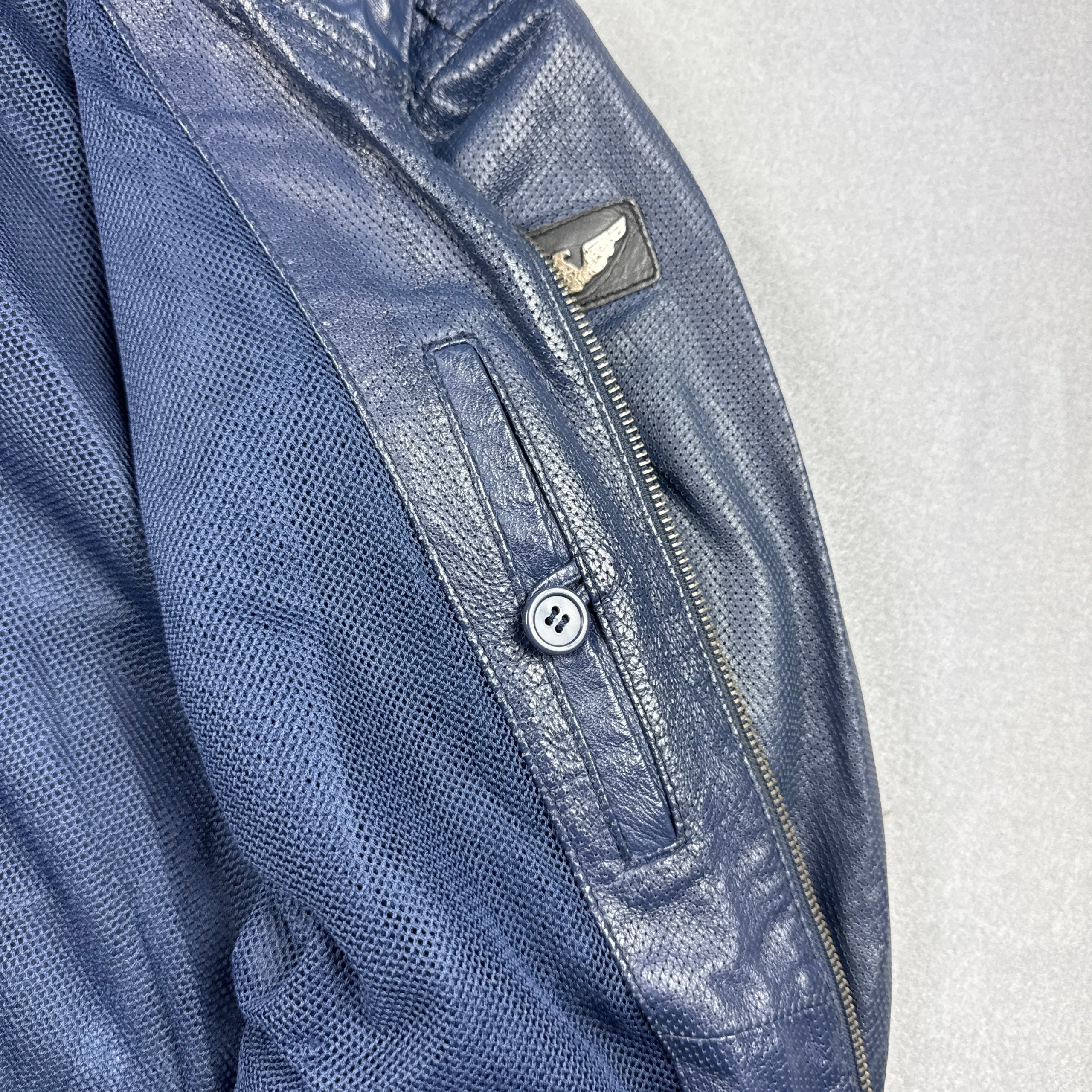Armani Jeans Men's Navy Leather Biker Jacket Vintage Size XXL-XXXL image 9