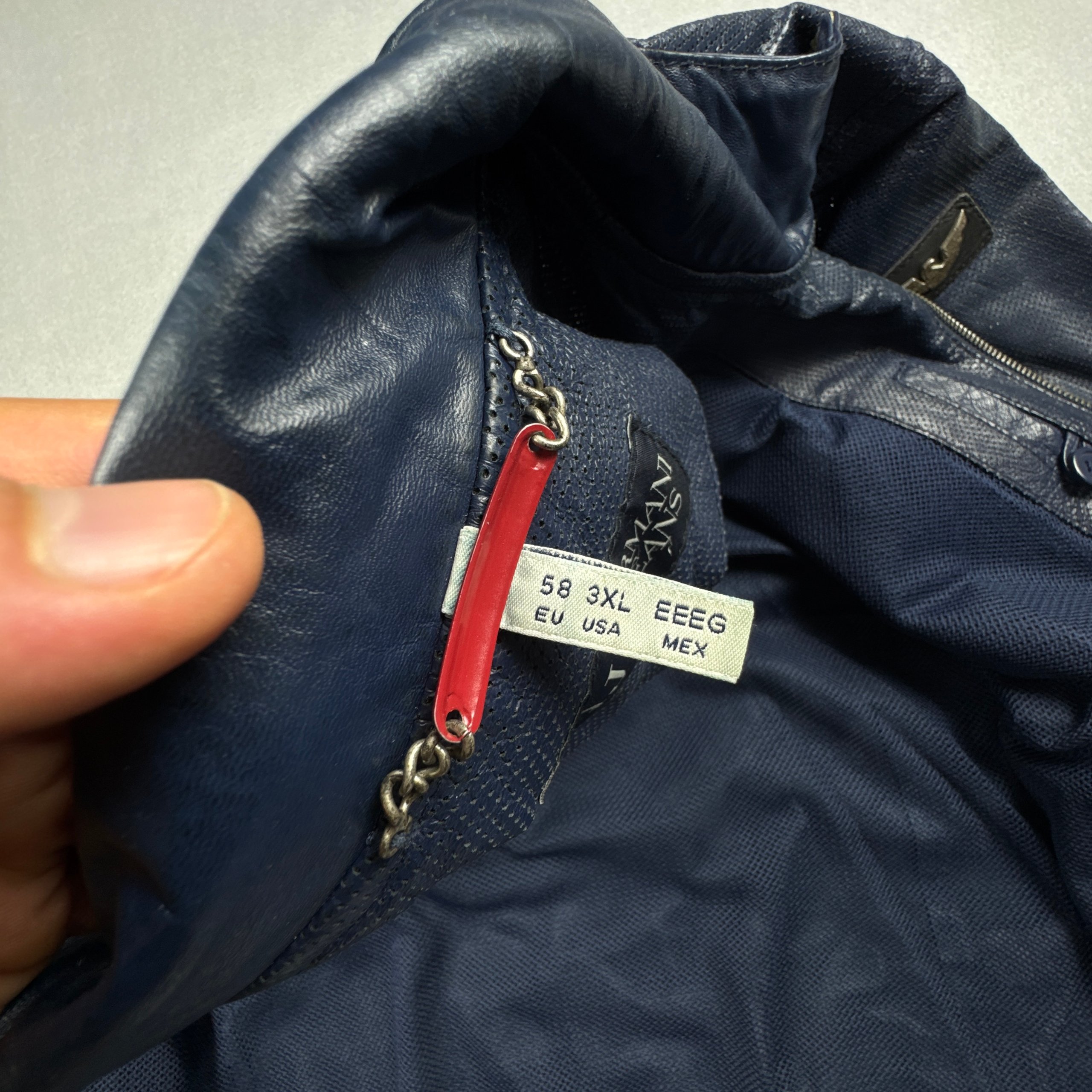 Armani Jeans Men's Navy Leather Biker Jacket Vintage Size XXL-XXXL image 10