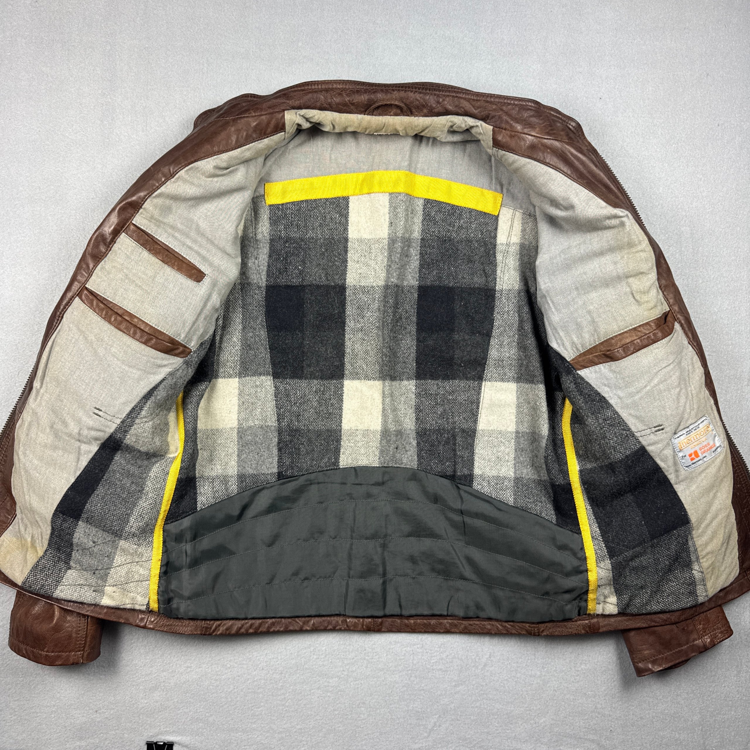 Hugo Boss Orange Brown Leather Biker Jacket Medium Genuine Leather Size M / 48 image 2