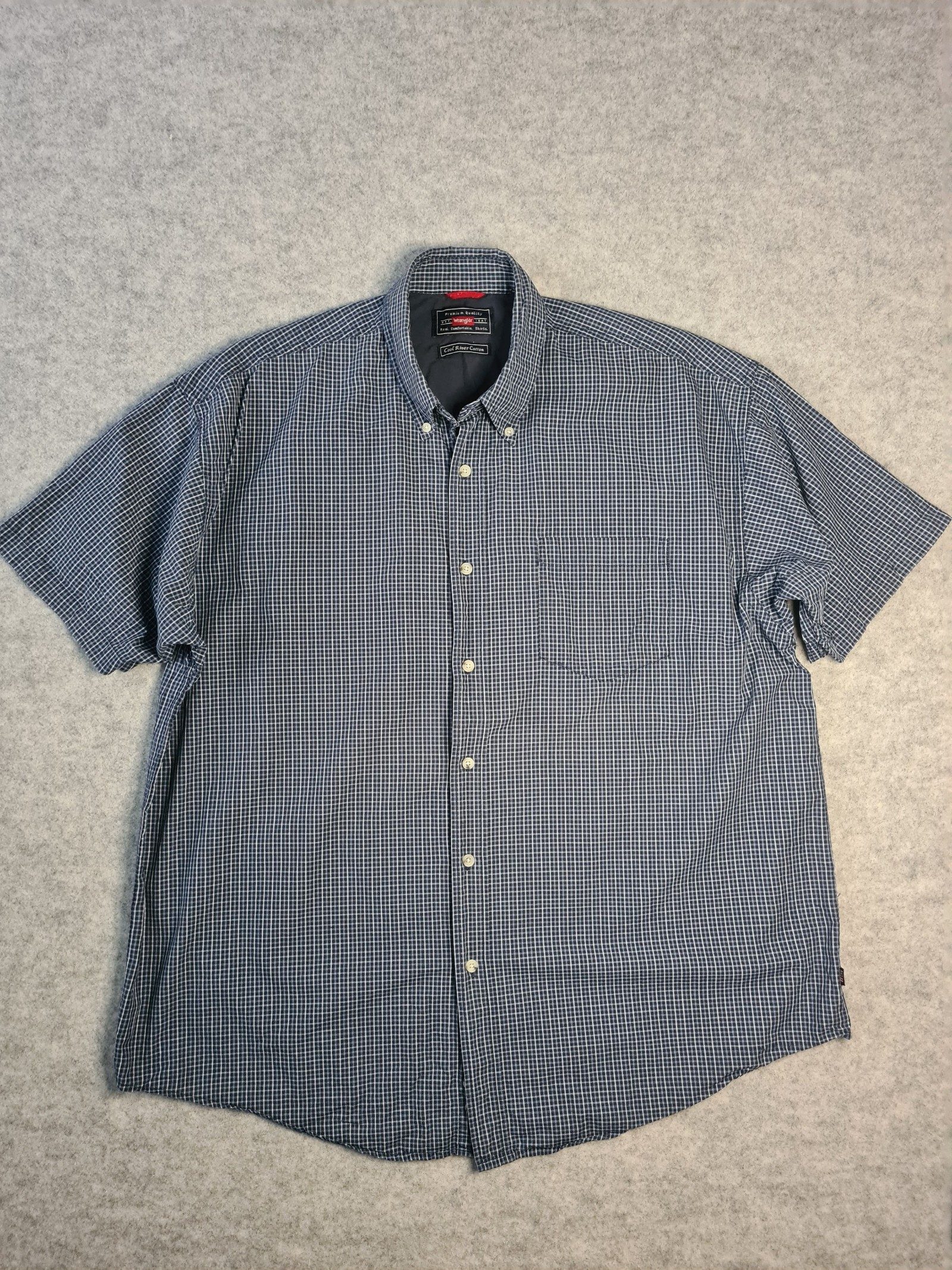 Wrangler Men’s Blue & White Check Button-Up Shirt XL 1117