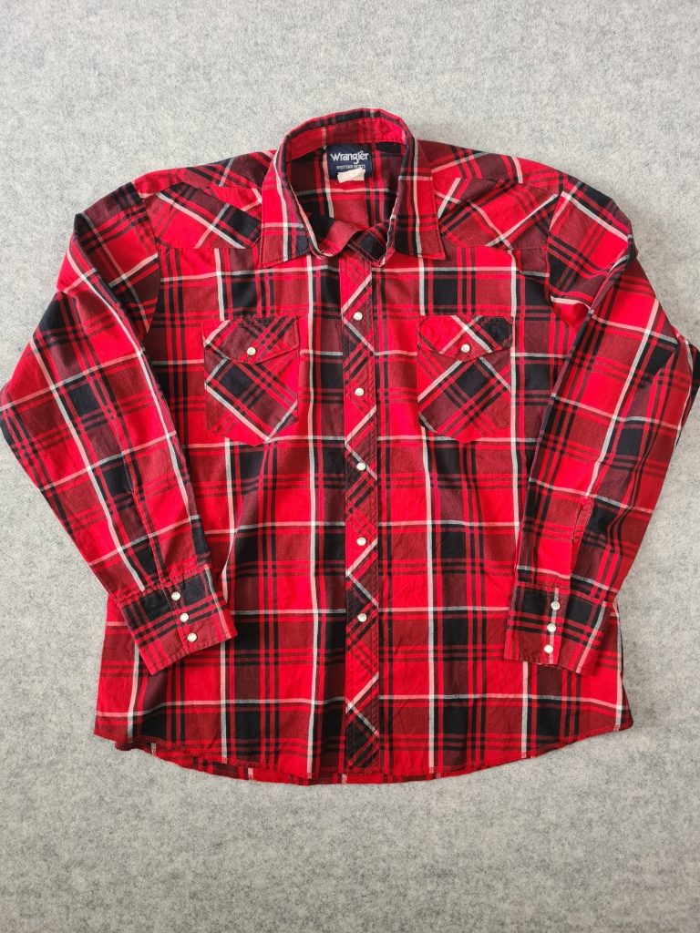 Wrangler Men's Red Black Plaid Shirt Pearl Snap XL Western 1118