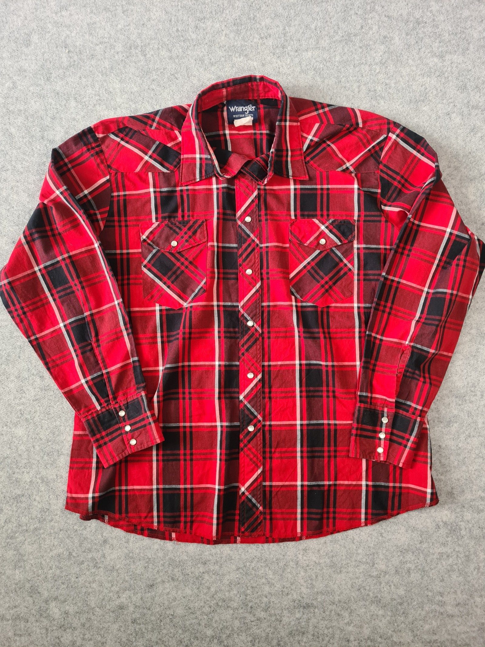 Wrangler Men's Red Black Plaid Shirt Pearl Snap XL Western 1118