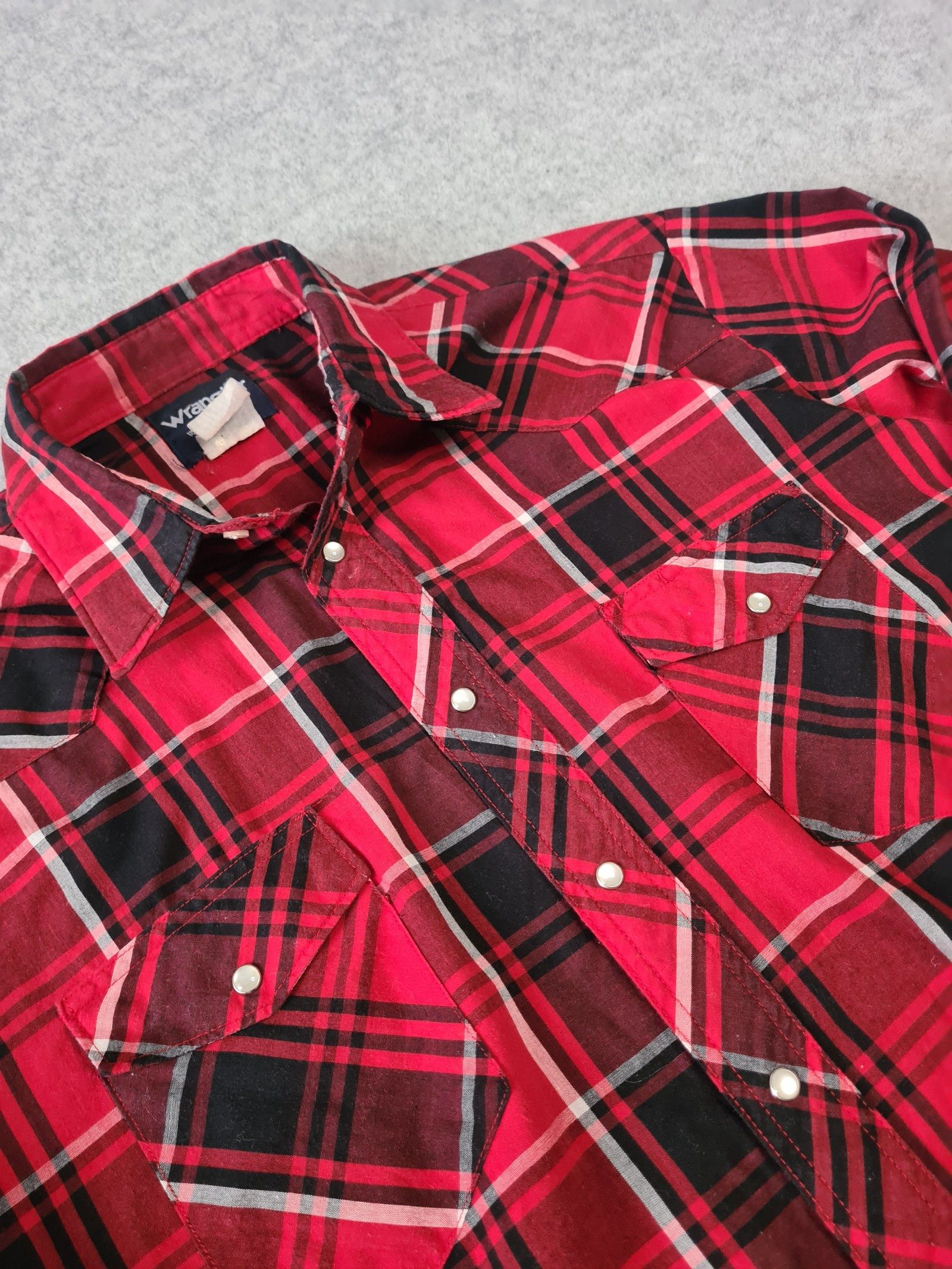 Wrangler Men's Red Black Plaid Shirt Pearl Snap XL Western 1118 image 5