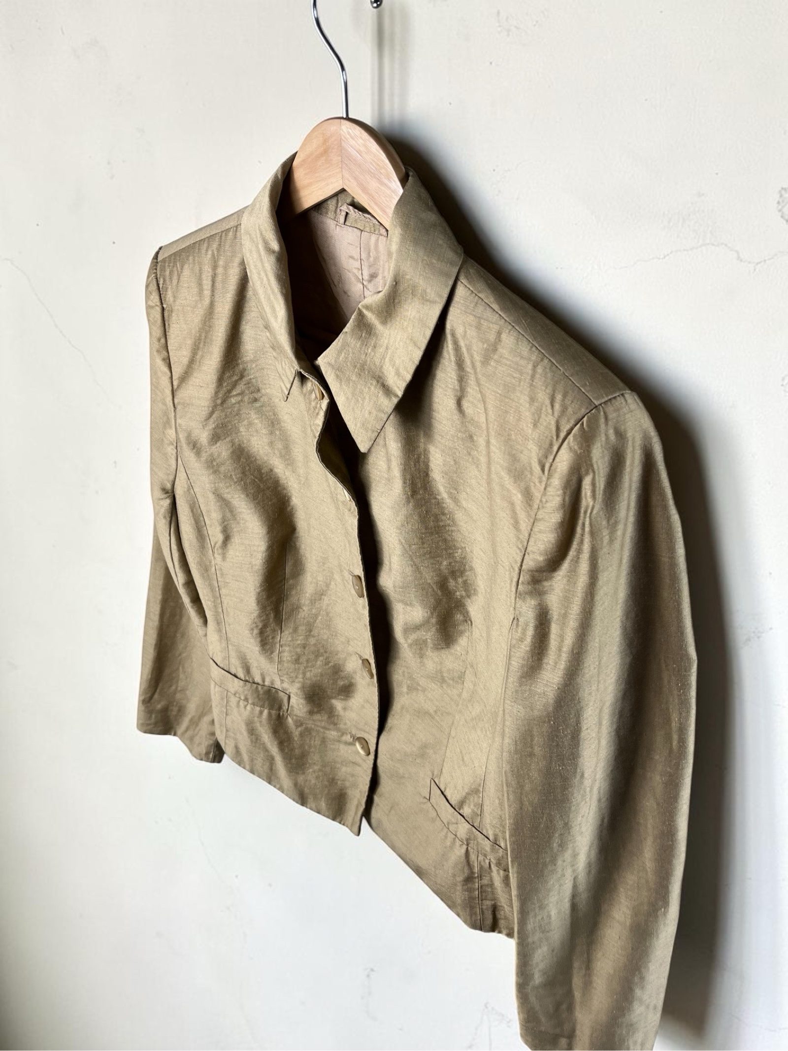90s Vintage linen blazer tight fitted jacket gold tailored Classic minimalist image 3