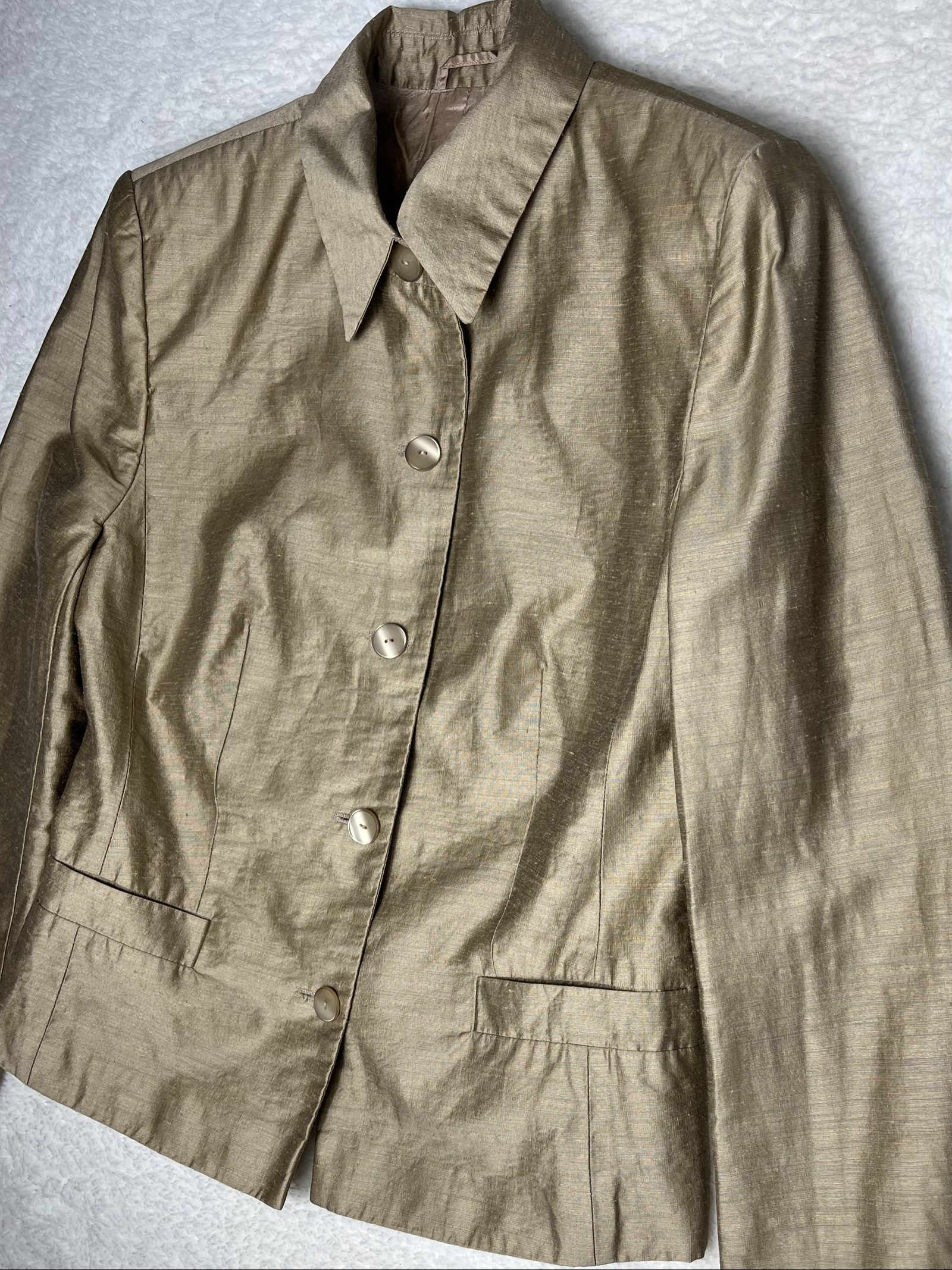 90s Vintage linen blazer tight fitted jacket gold tailored Classic minimalist image 4