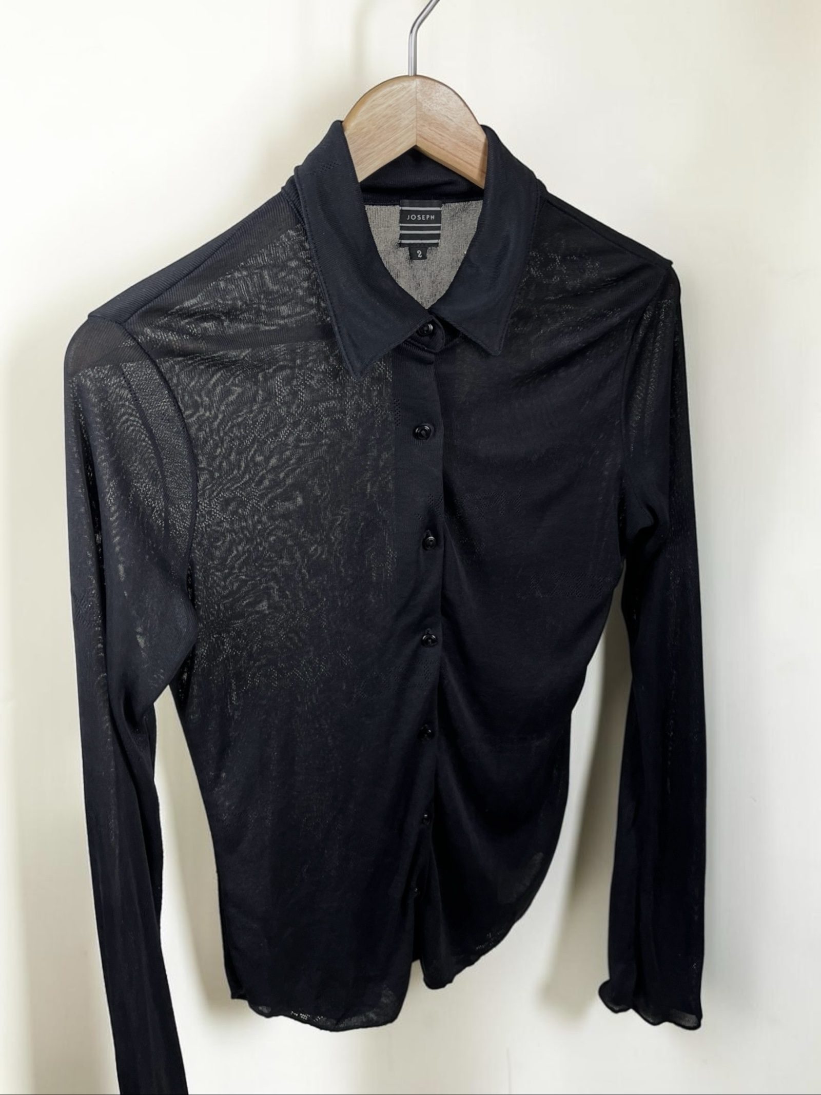 Joseph pointelle knit sheer top allover logo print 90s vintage quiet luxury