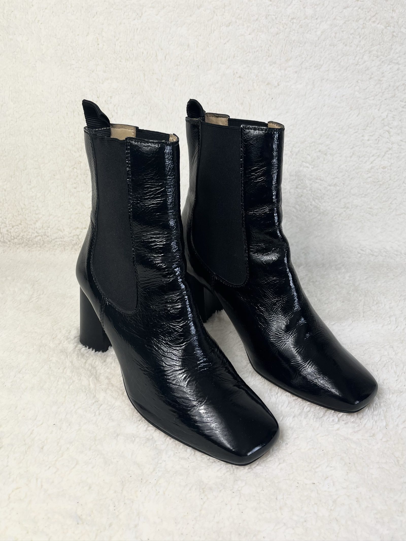 Patent Leather Square-Toe Ankle Boots Karree Lackstiefel Lackleder Avantgarde 36 image 3
