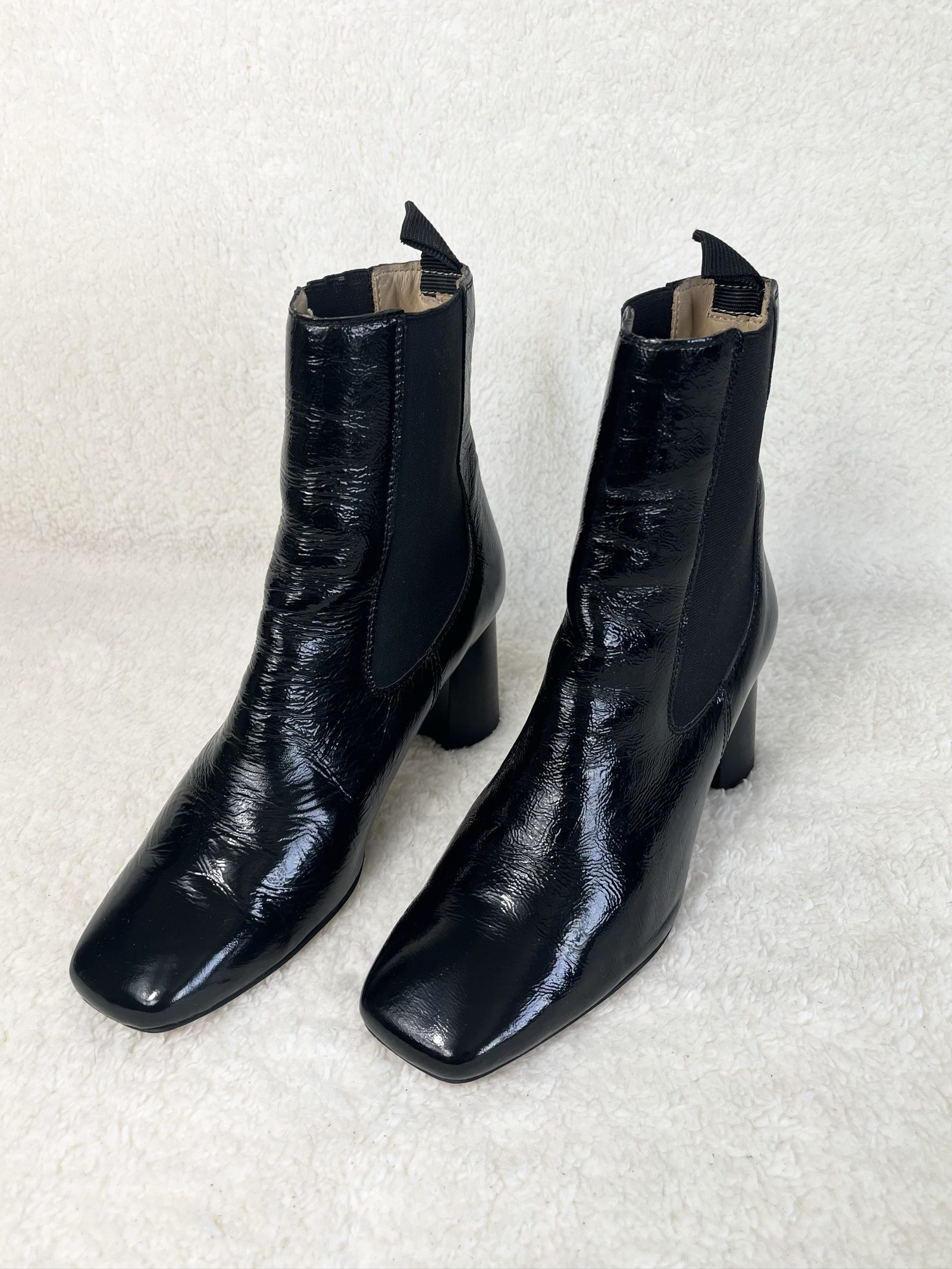 Patent Leather Square-Toe Ankle Boots Karree Lackstiefel Lackleder Avantgarde 36