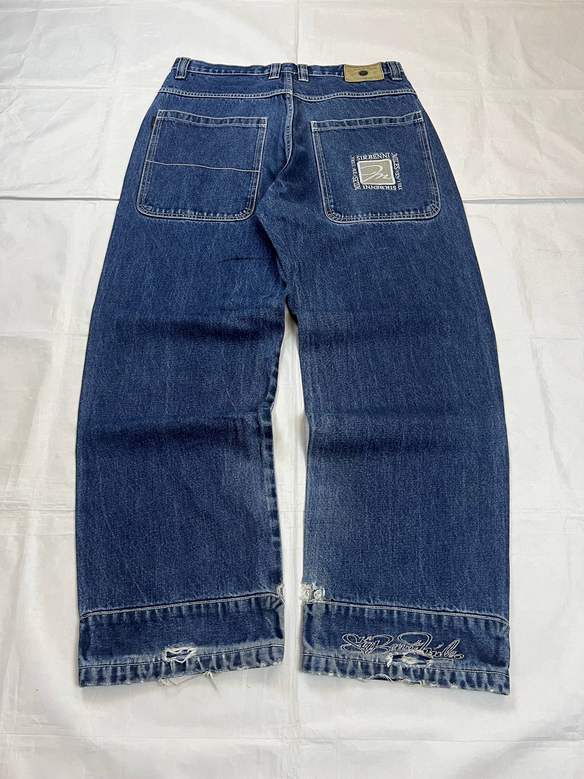 Sir Benny Blue Denim Wide Leg Jeans Large Distressed