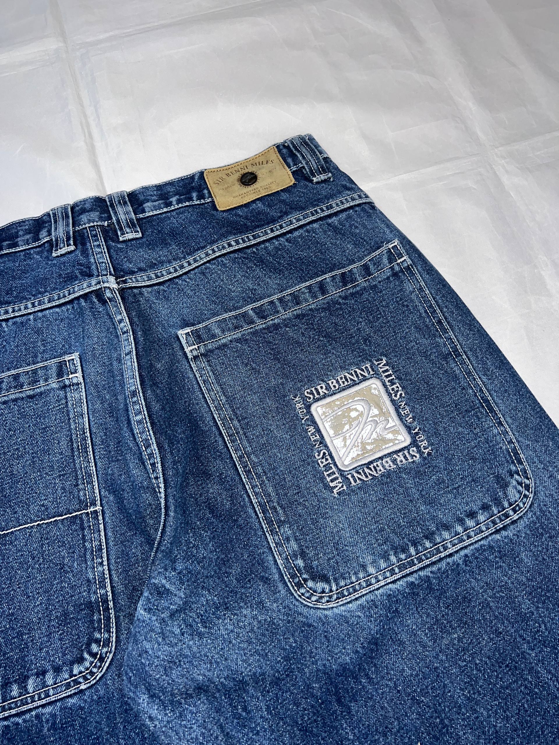 Sir Benny Blue Denim Wide Leg Jeans Large Distressed image 3