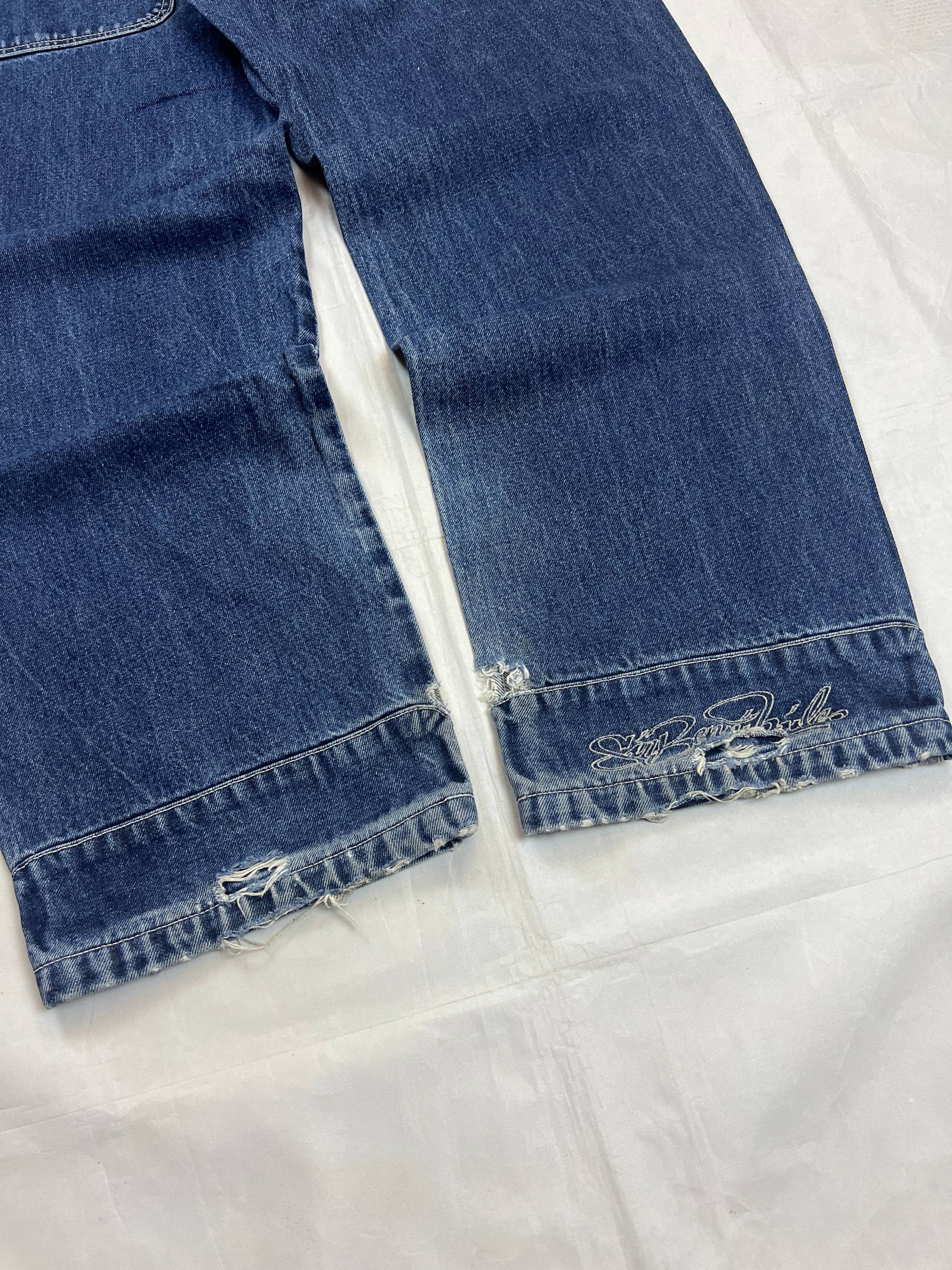 Sir Benny Blue Denim Wide Leg Jeans Large Distressed image 7