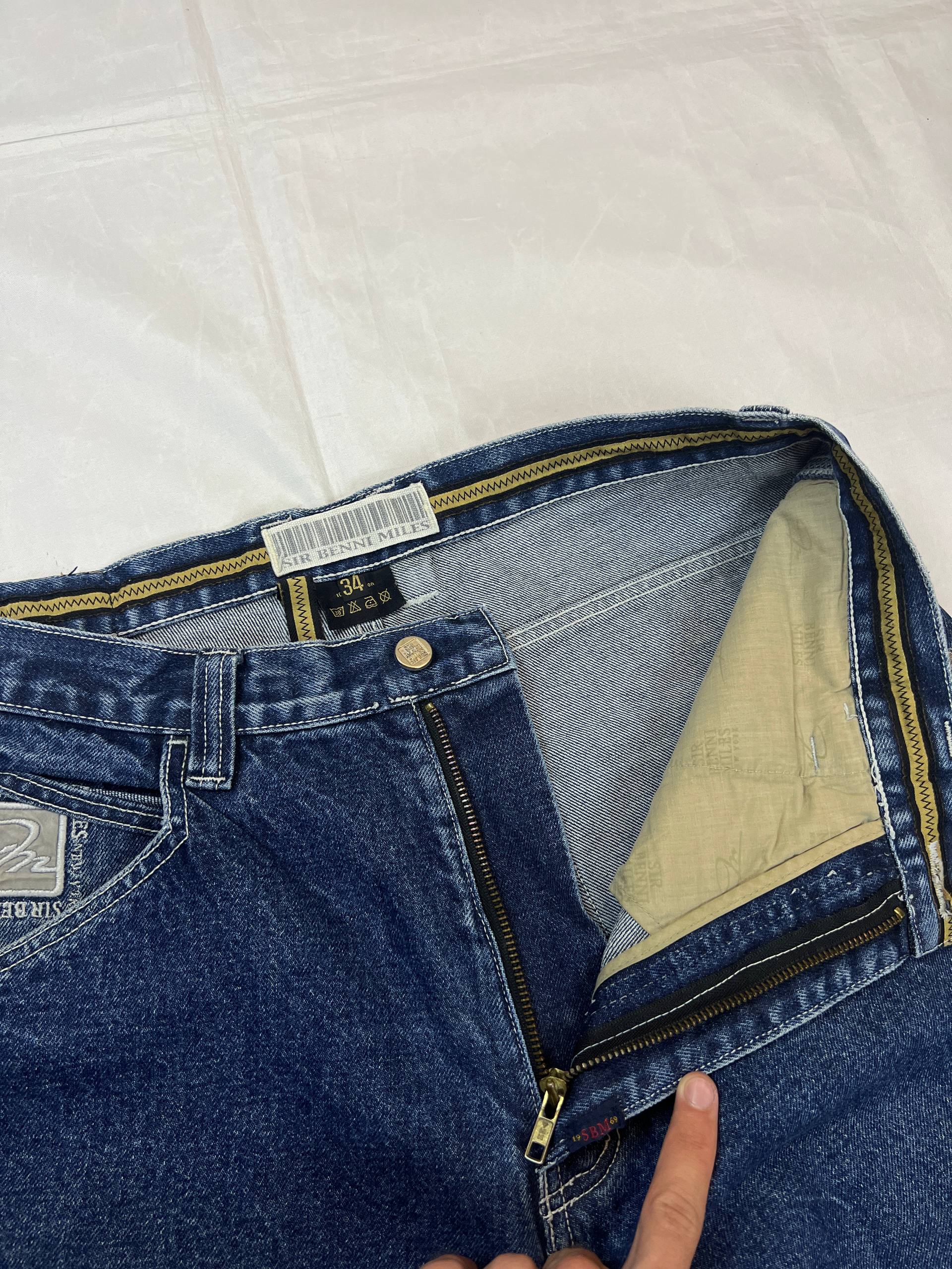 Sir Benny Blue Denim Wide Leg Jeans Large Distressed image 8