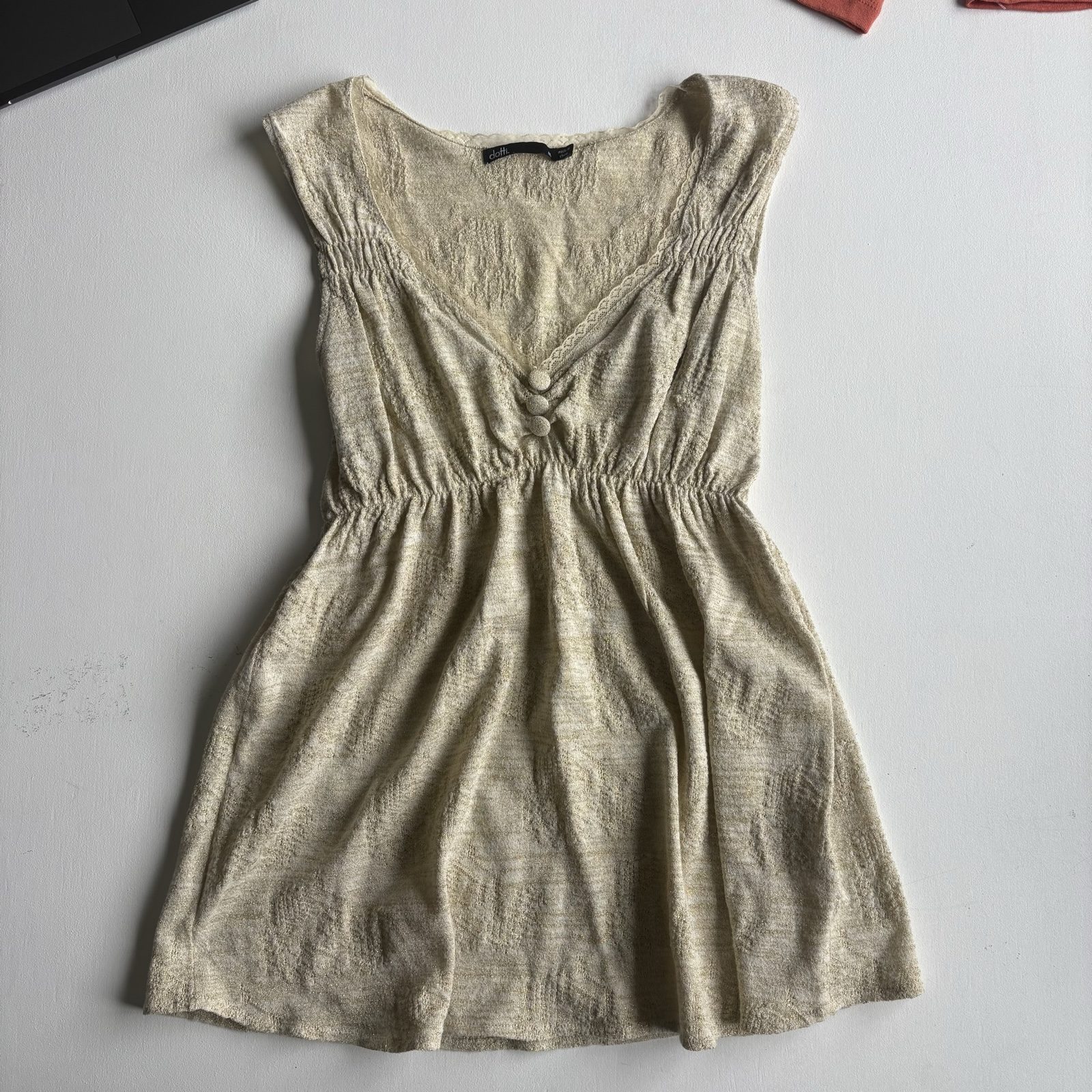 Dotti Beige Metallic Cotton Blend Dress Medium