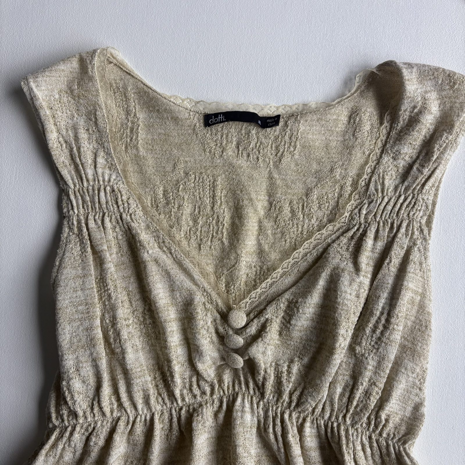 Dotti Beige Metallic Cotton Blend Dress Medium image 2