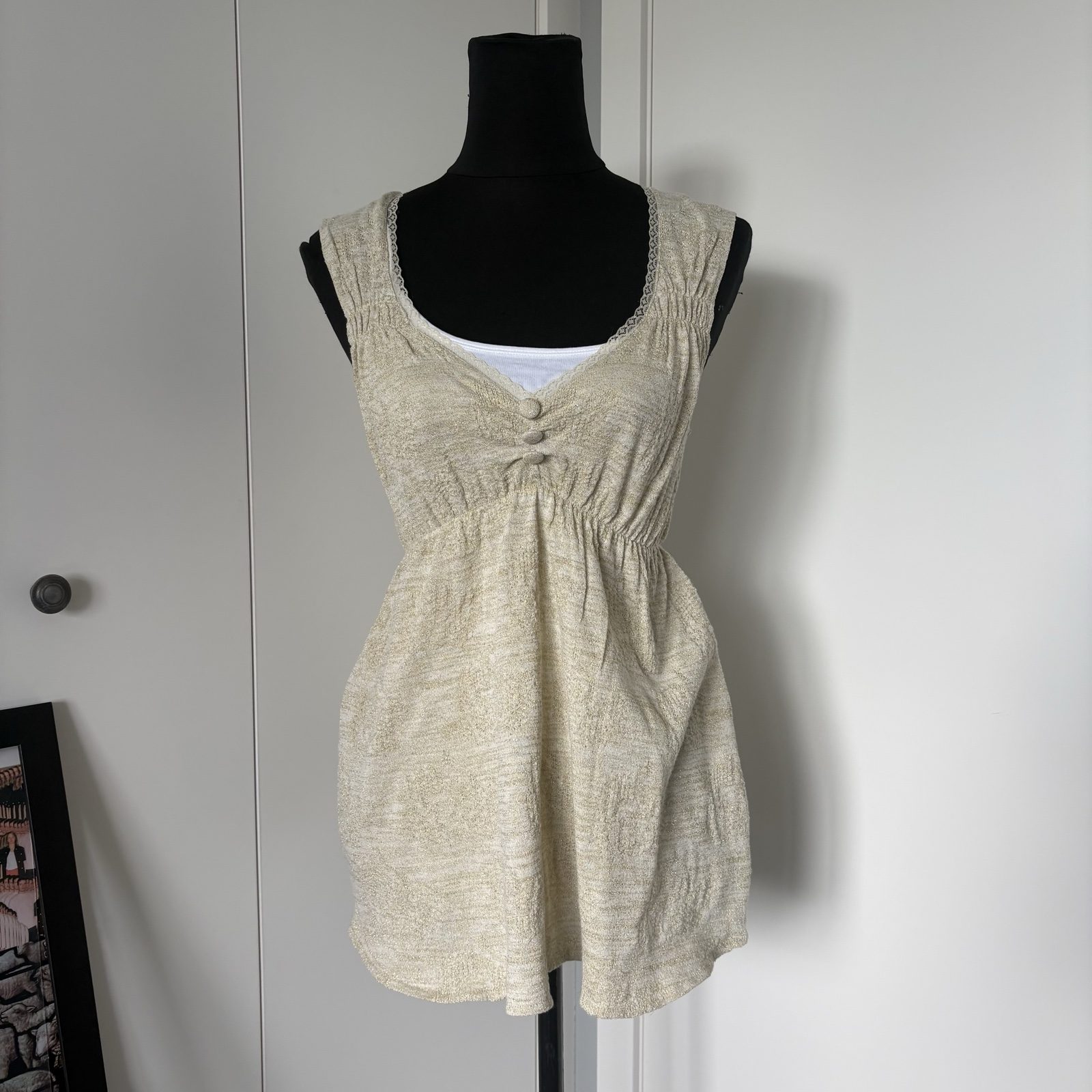 Dotti Beige Metallic Cotton Blend Dress Medium image 6