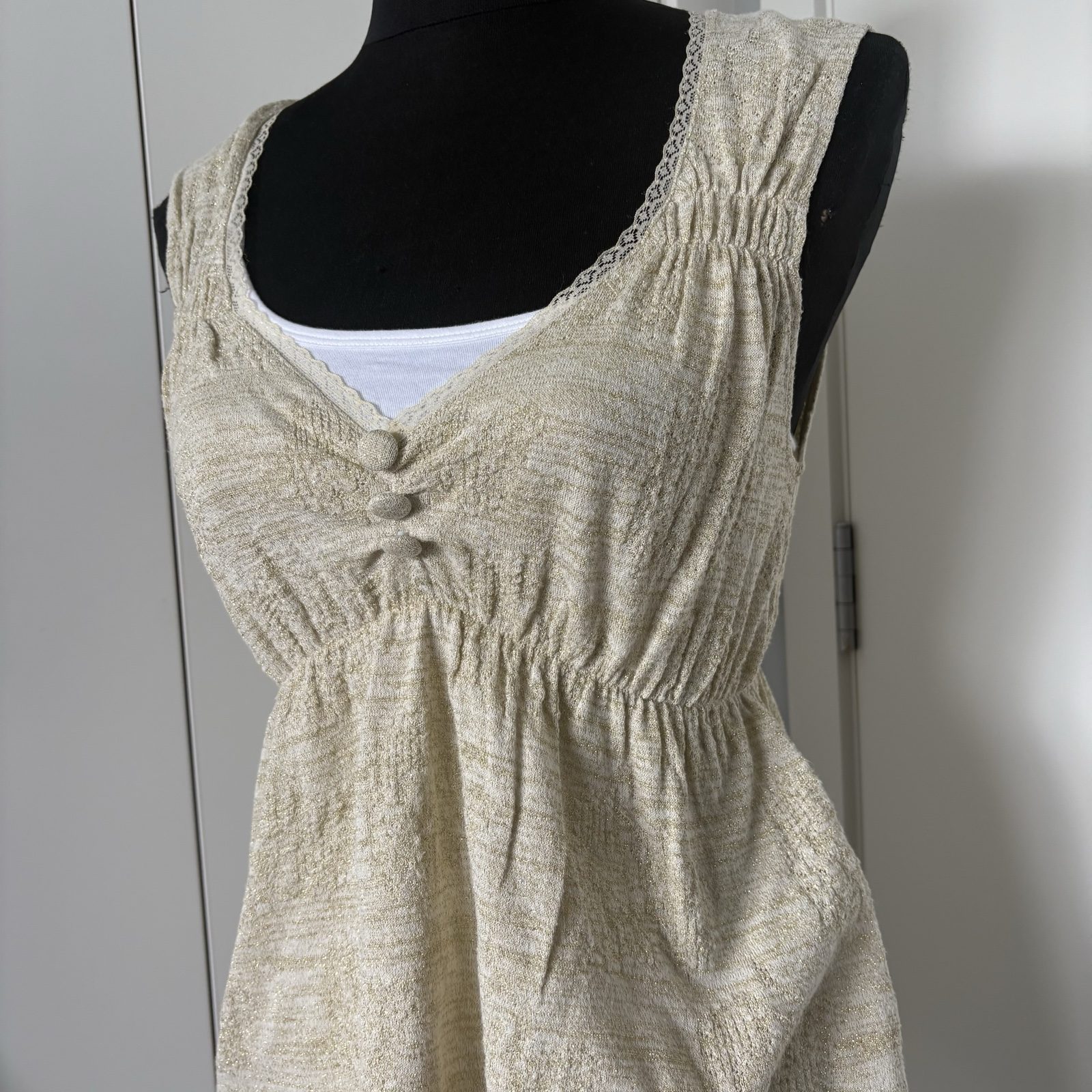 Dotti Women's Beige Metallic Cotton Blend Sleeveless Top Small image 7