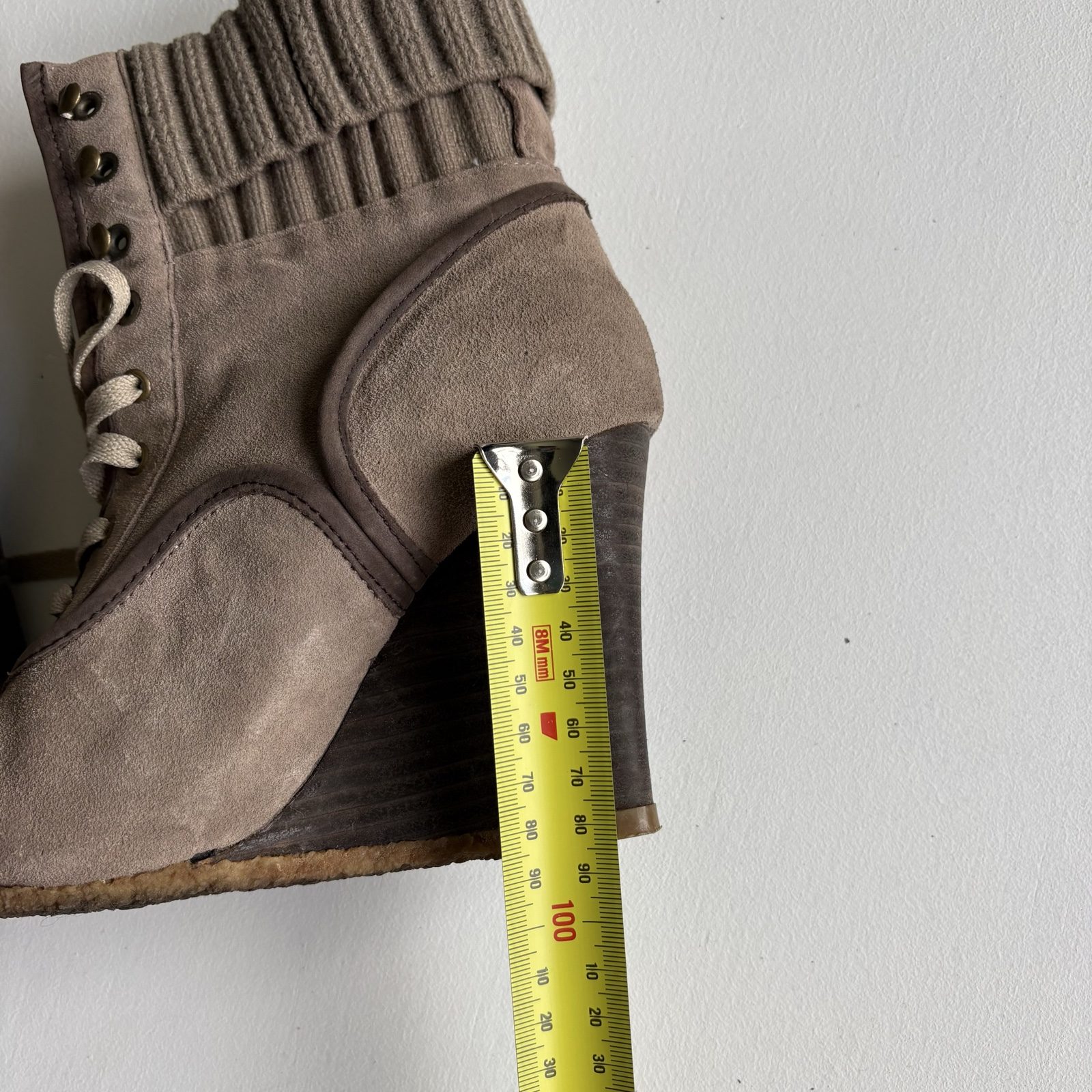 Taupe Suede Wedge Ankle Boots Size 6 Women's image 3