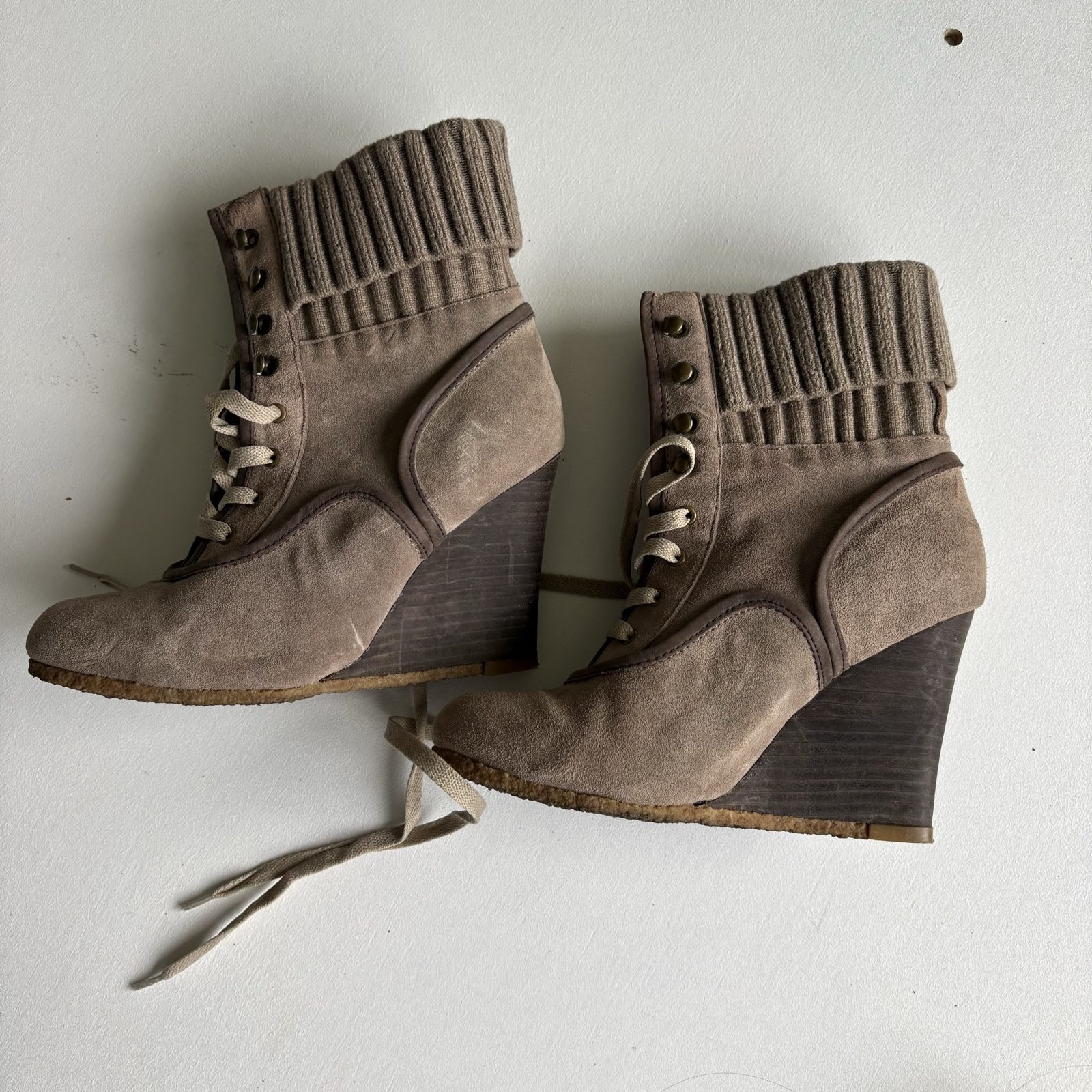Taupe Suede Wedge Ankle Boots Size 6 Women's image 5