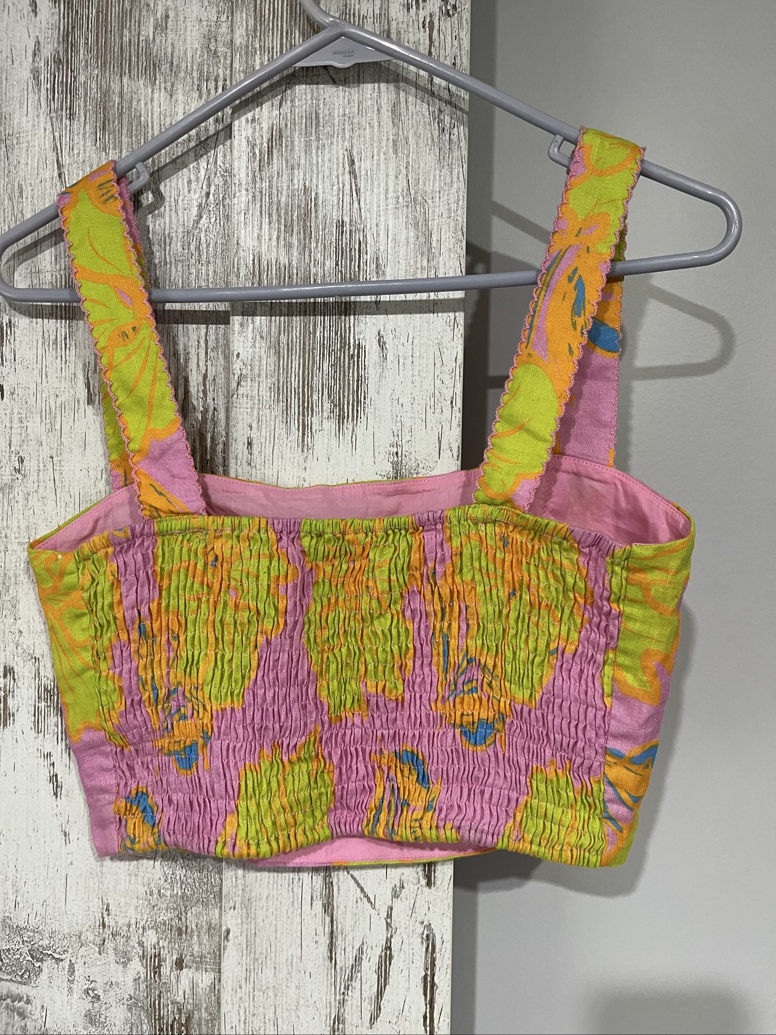 Versify Pink, Green & Orange Floral Linen Crop Top AUS 10 image 2