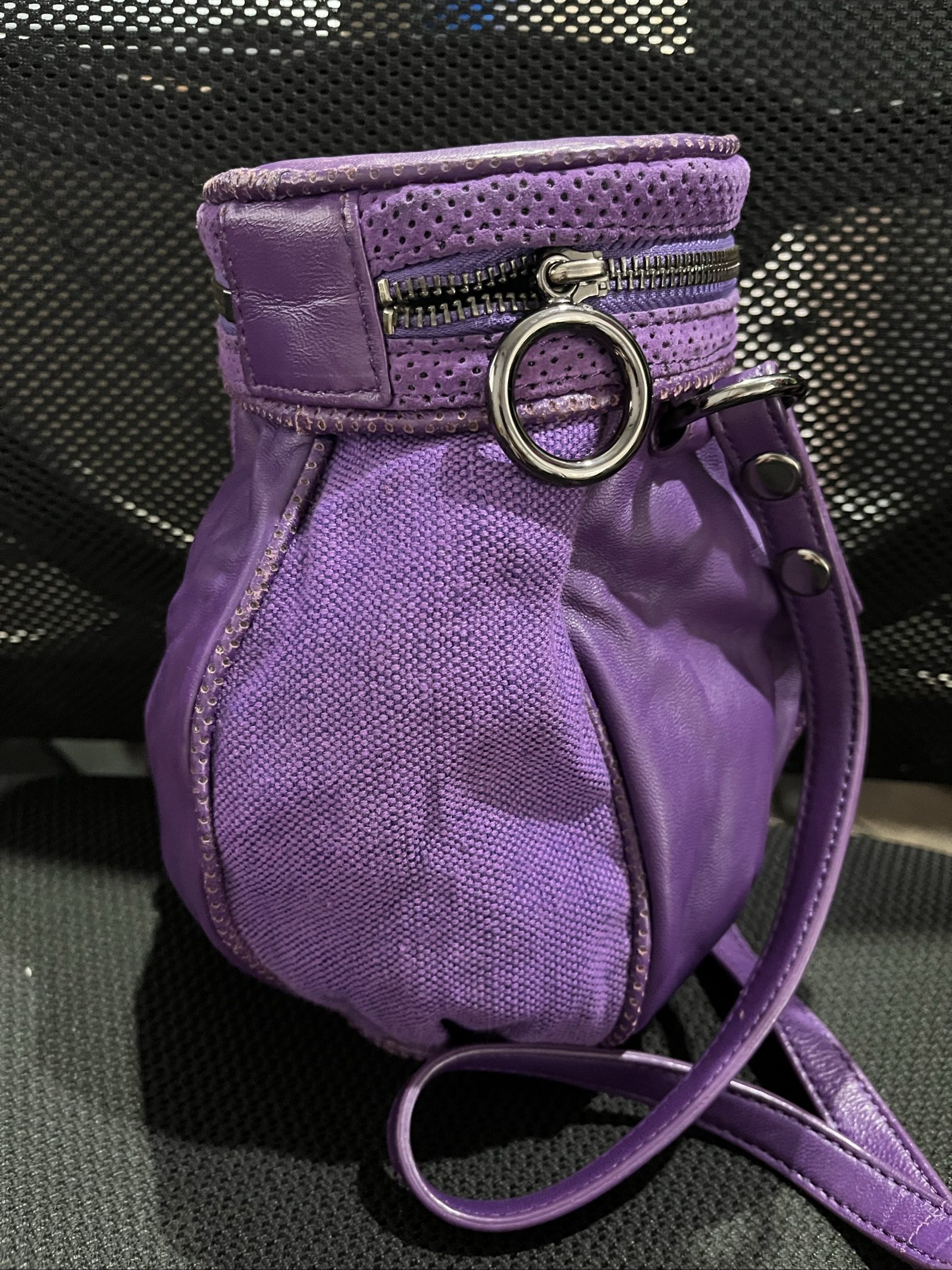 MIMCO Purple Leather & Canvas Drawstring Crossbody Bag
