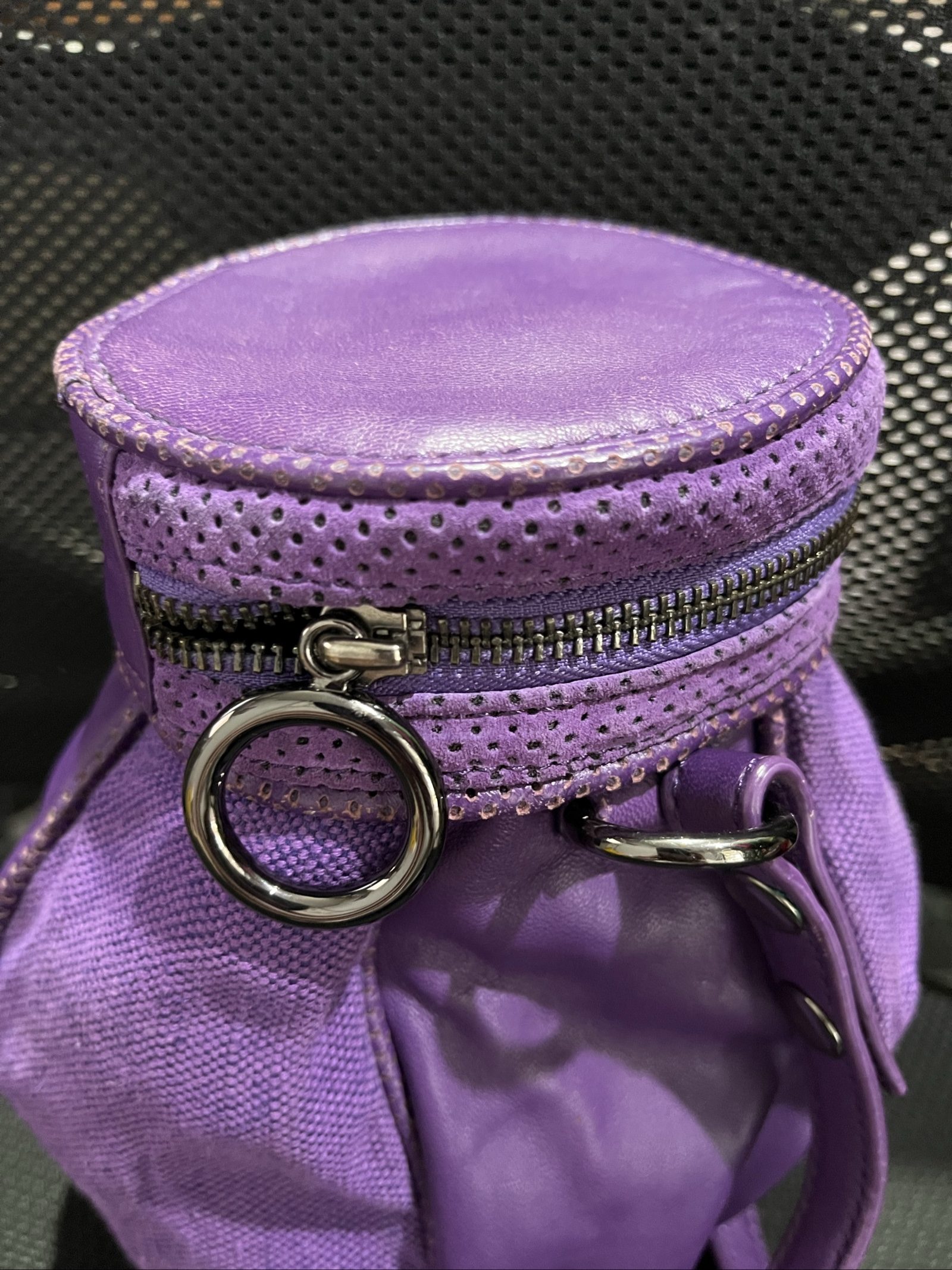 MIMCO Purple Leather & Canvas Drawstring Crossbody Bag image 2