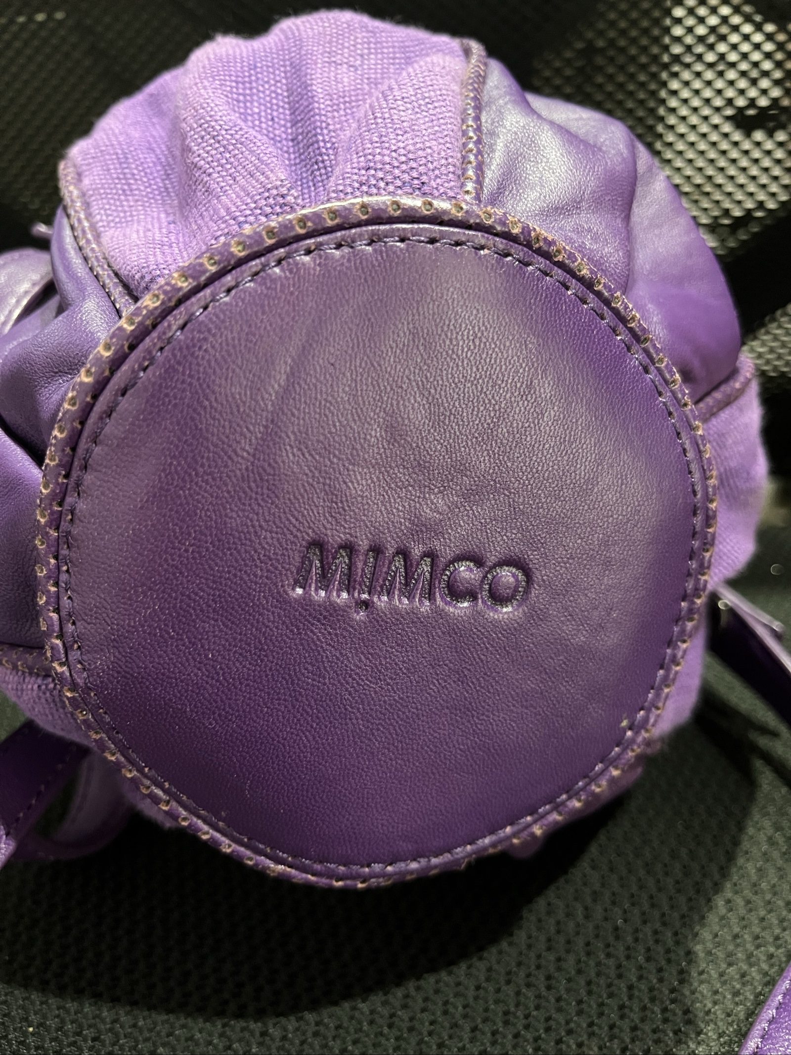 MIMCO Purple Leather & Canvas Drawstring Crossbody Bag image 3