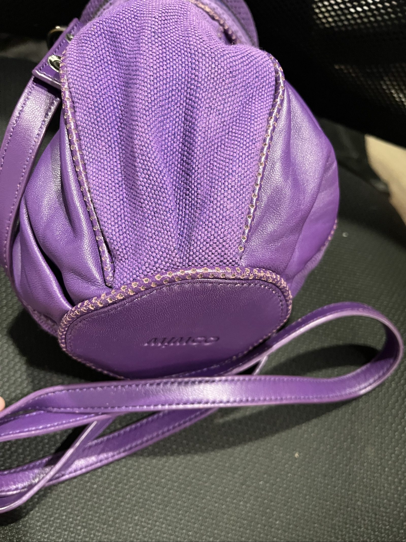 MIMCO Purple Leather & Canvas Drawstring Crossbody Bag image 4