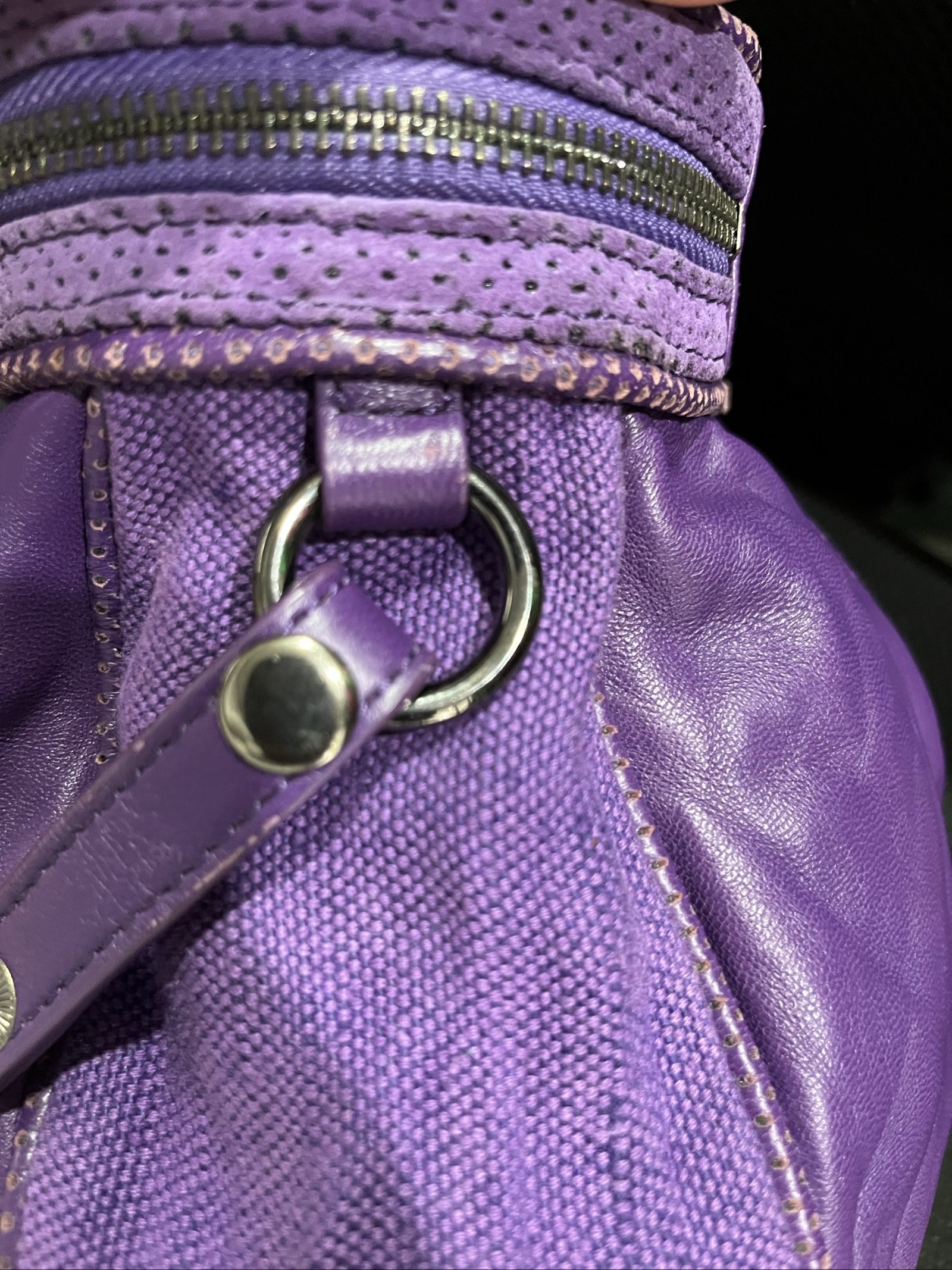 MIMCO Purple Leather & Canvas Drawstring Crossbody Bag image 6