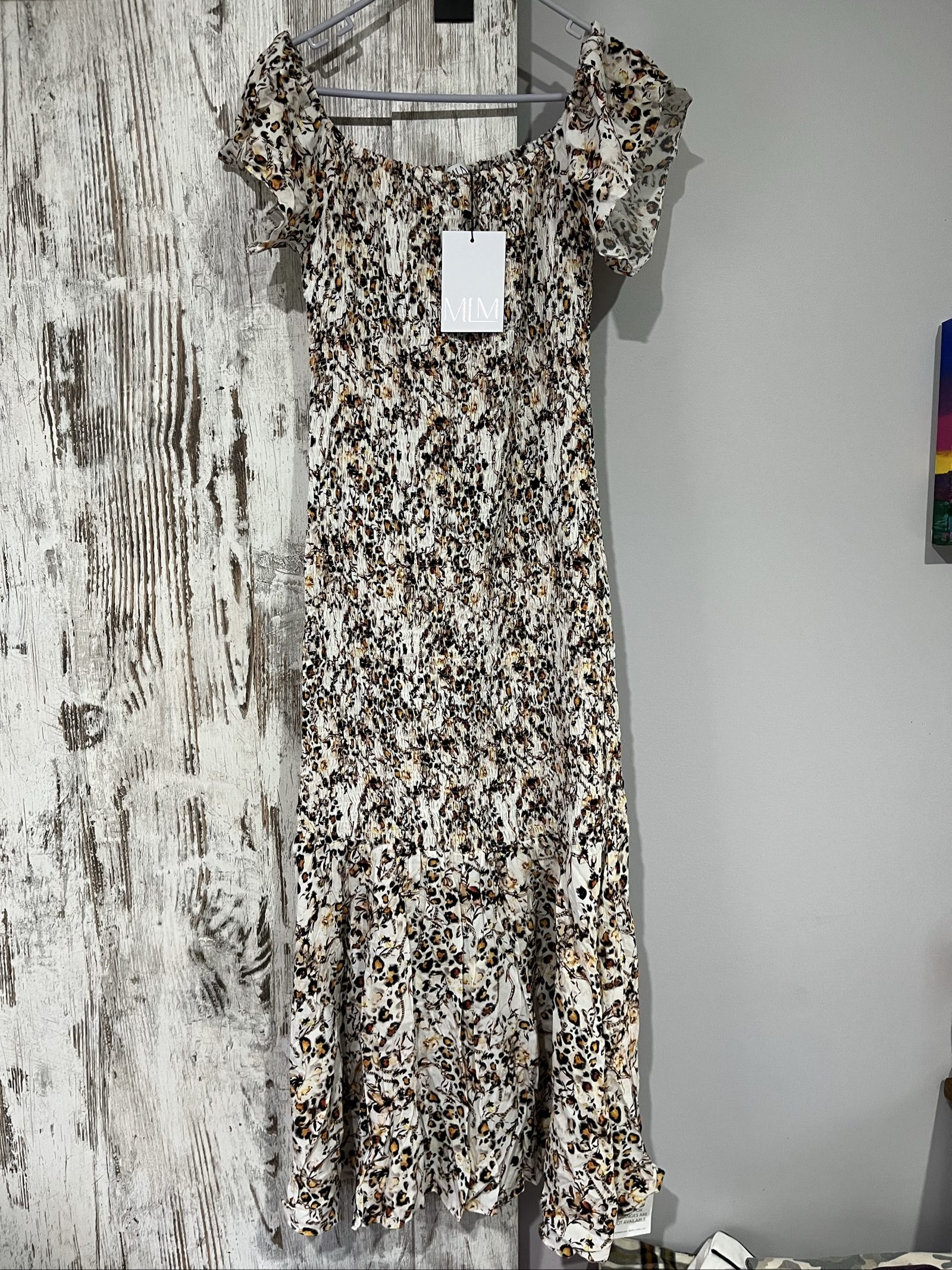 MLM Women's Multi-Coloured Leopard Print Smocked Dress One Size