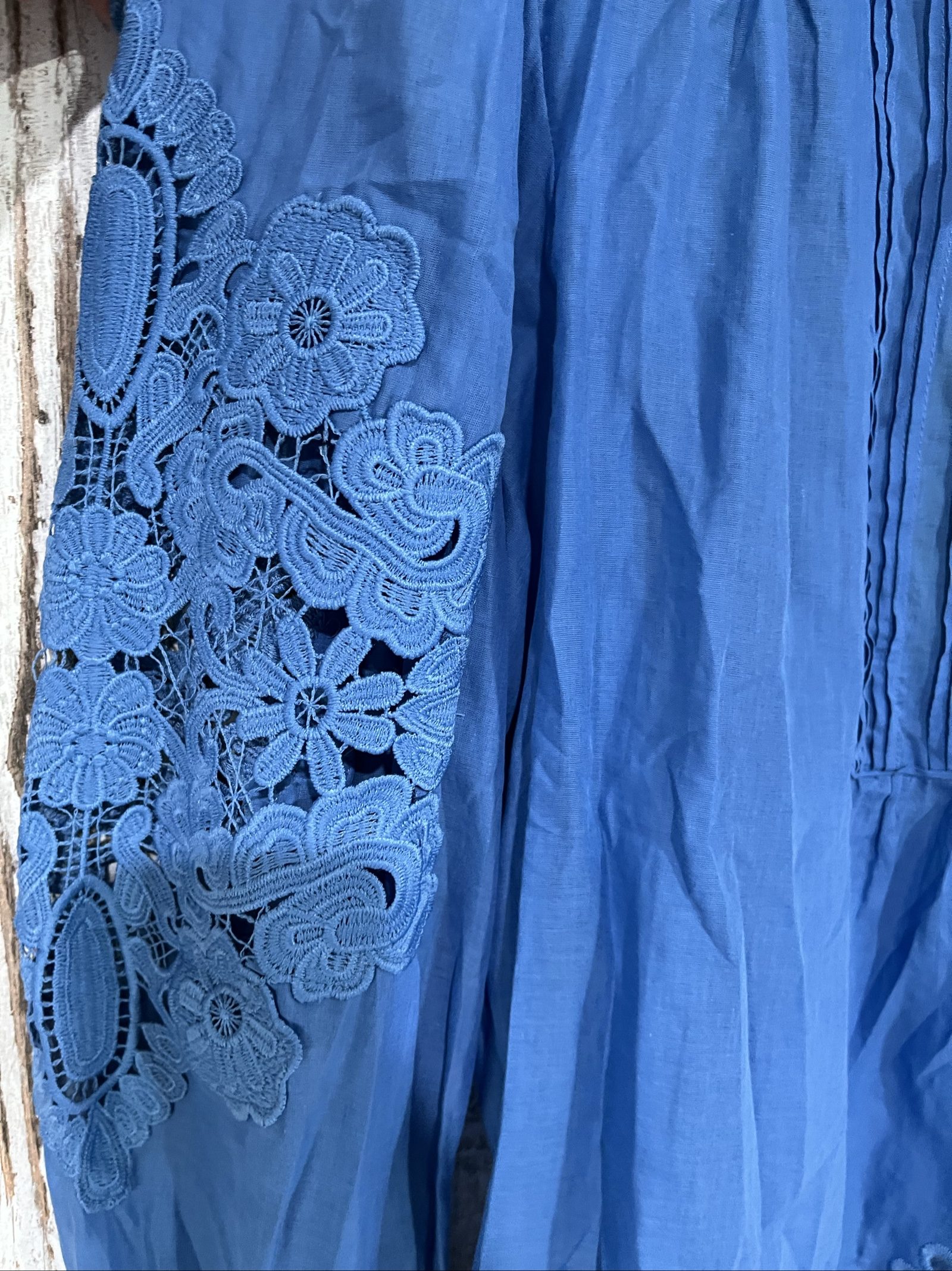 Farm Rio Organic Cotton Blue Lace & Embroidery Blouse Medium image 2