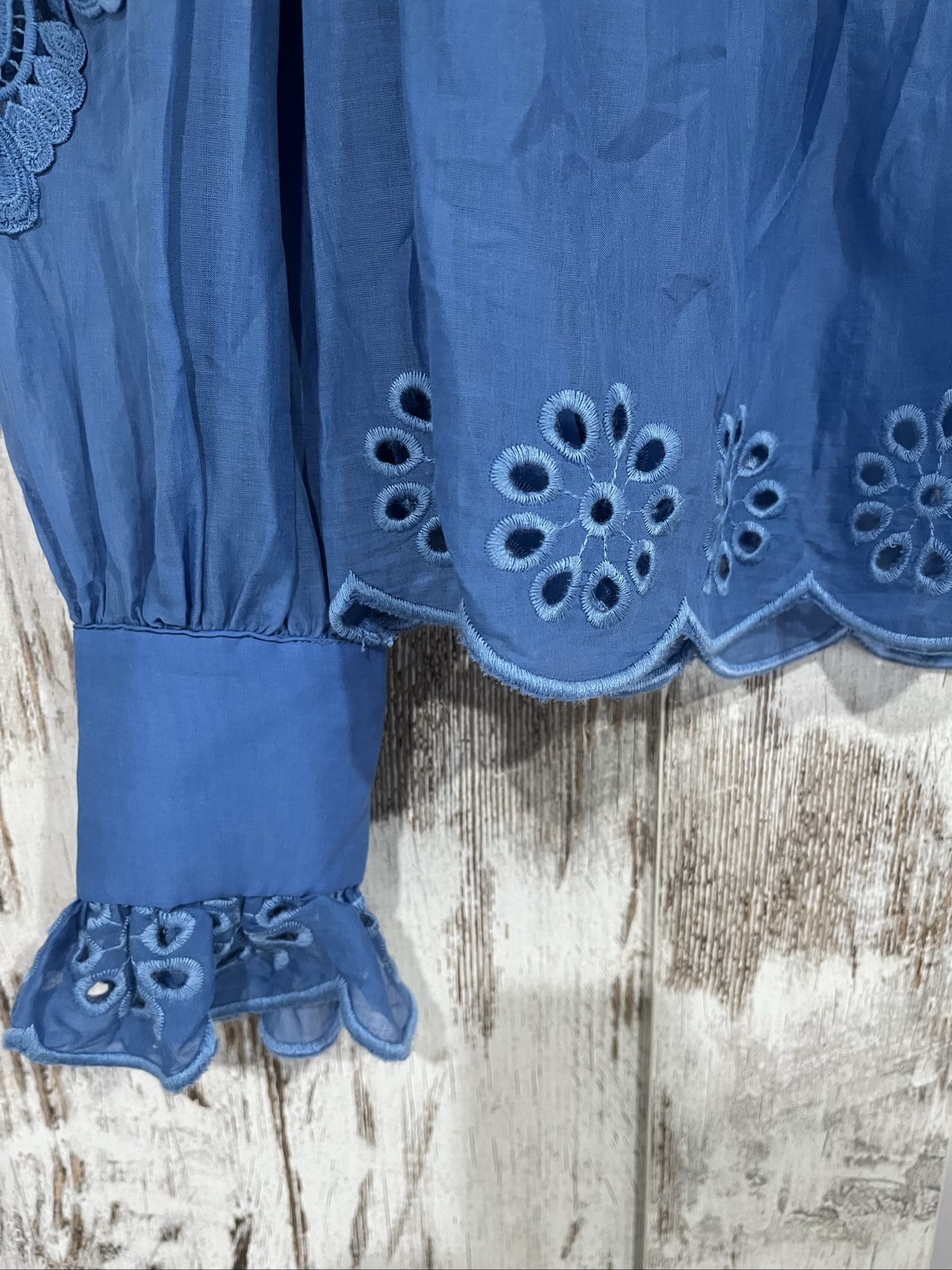 Farm Rio Organic Cotton Blue Lace & Embroidery Blouse Medium image 3