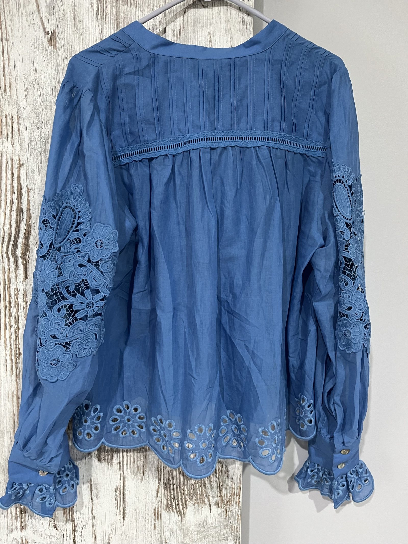 Farm Rio Organic Cotton Blue Lace & Embroidery Blouse Medium image 5