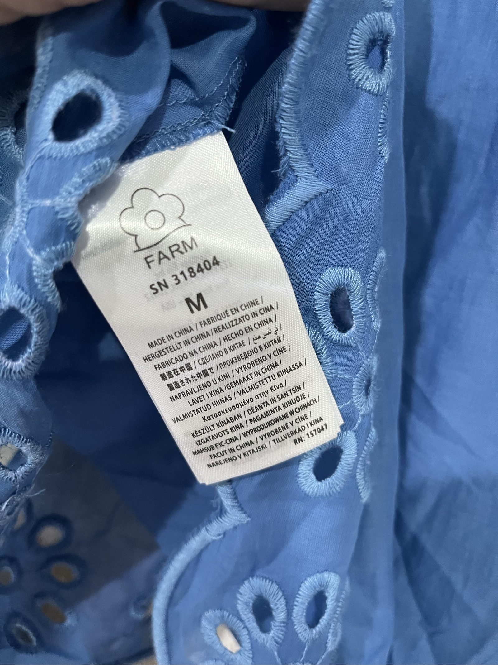 Farm Rio Organic Cotton Blue Lace & Embroidery Blouse Medium image 6
